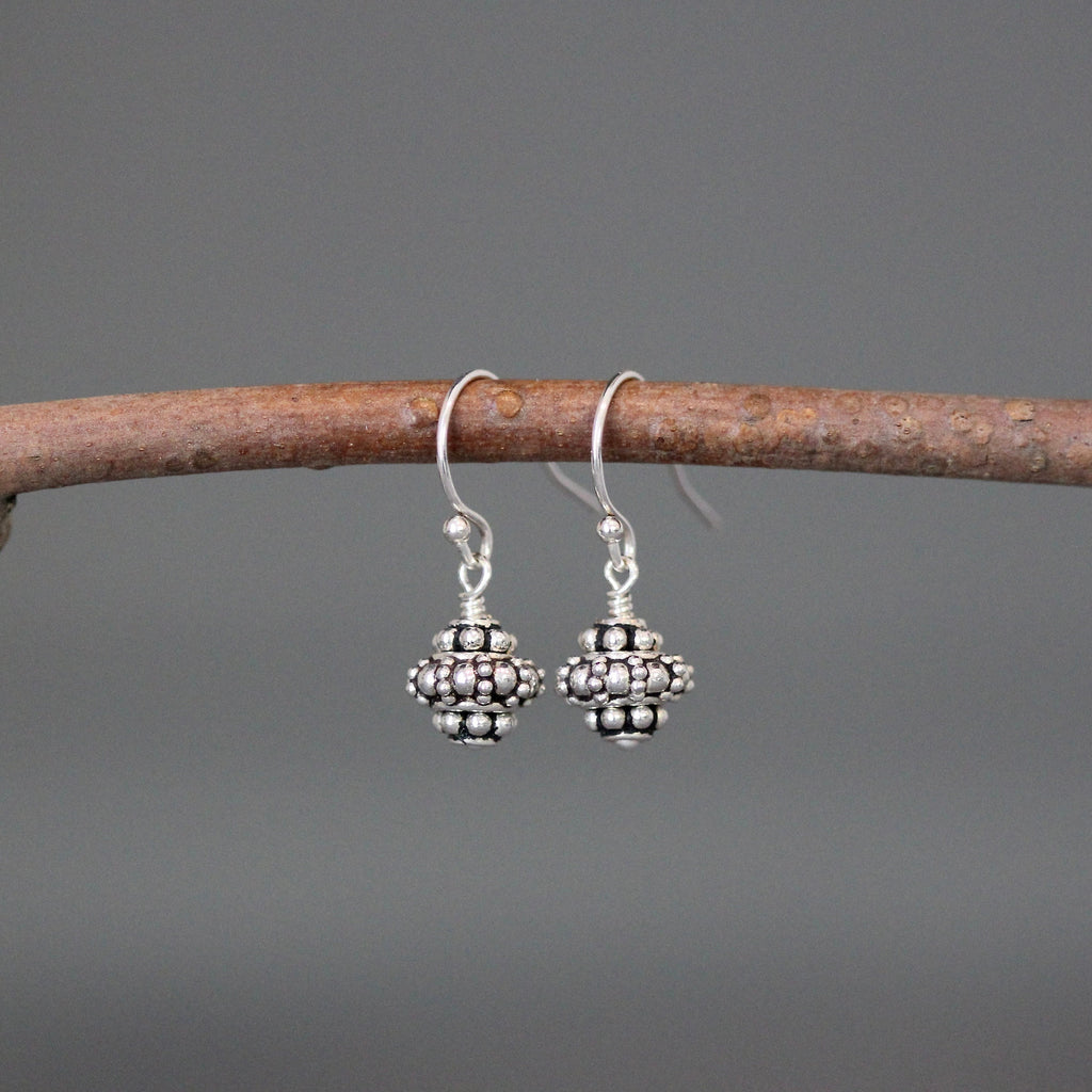 Small Triple Bali Sterling Silver Bead Dangle Earrings