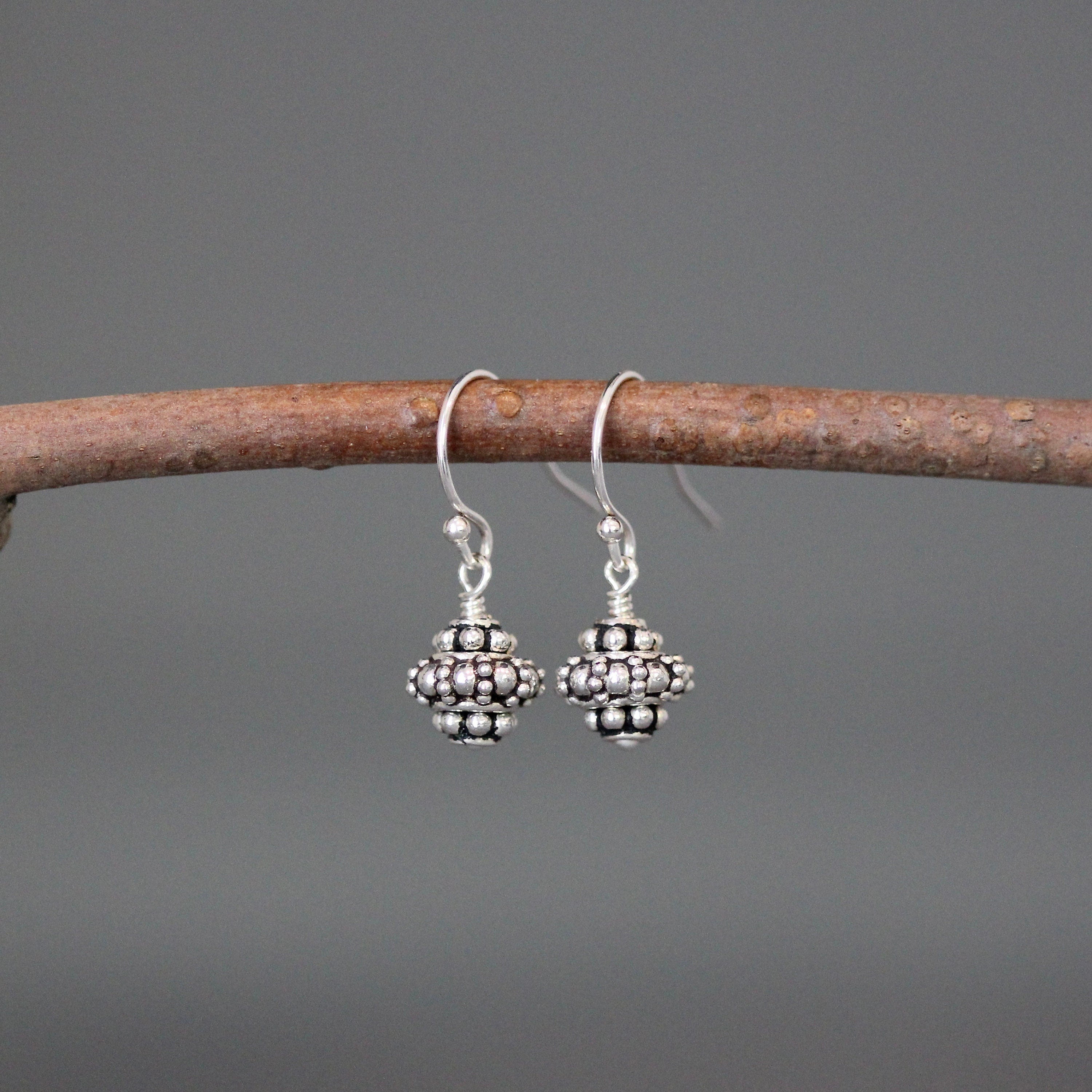 Small Triple Bali Sterling Silver Bead Dangle Earrings