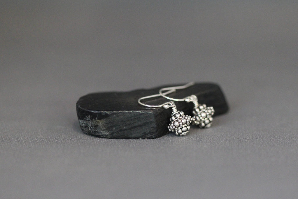 Small Triple Bali Sterling Silver Bead Dangle Earrings