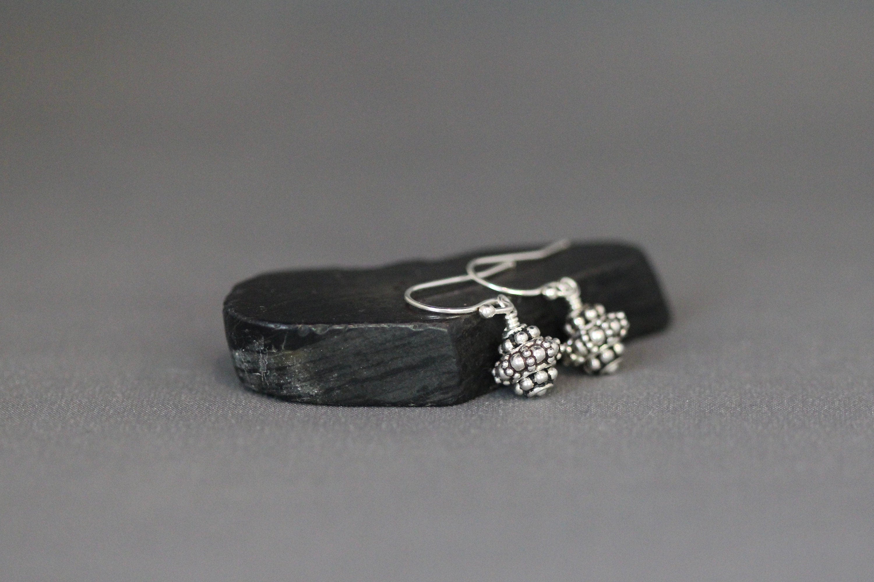 Small Triple Bali Sterling Silver Bead Dangle Earrings