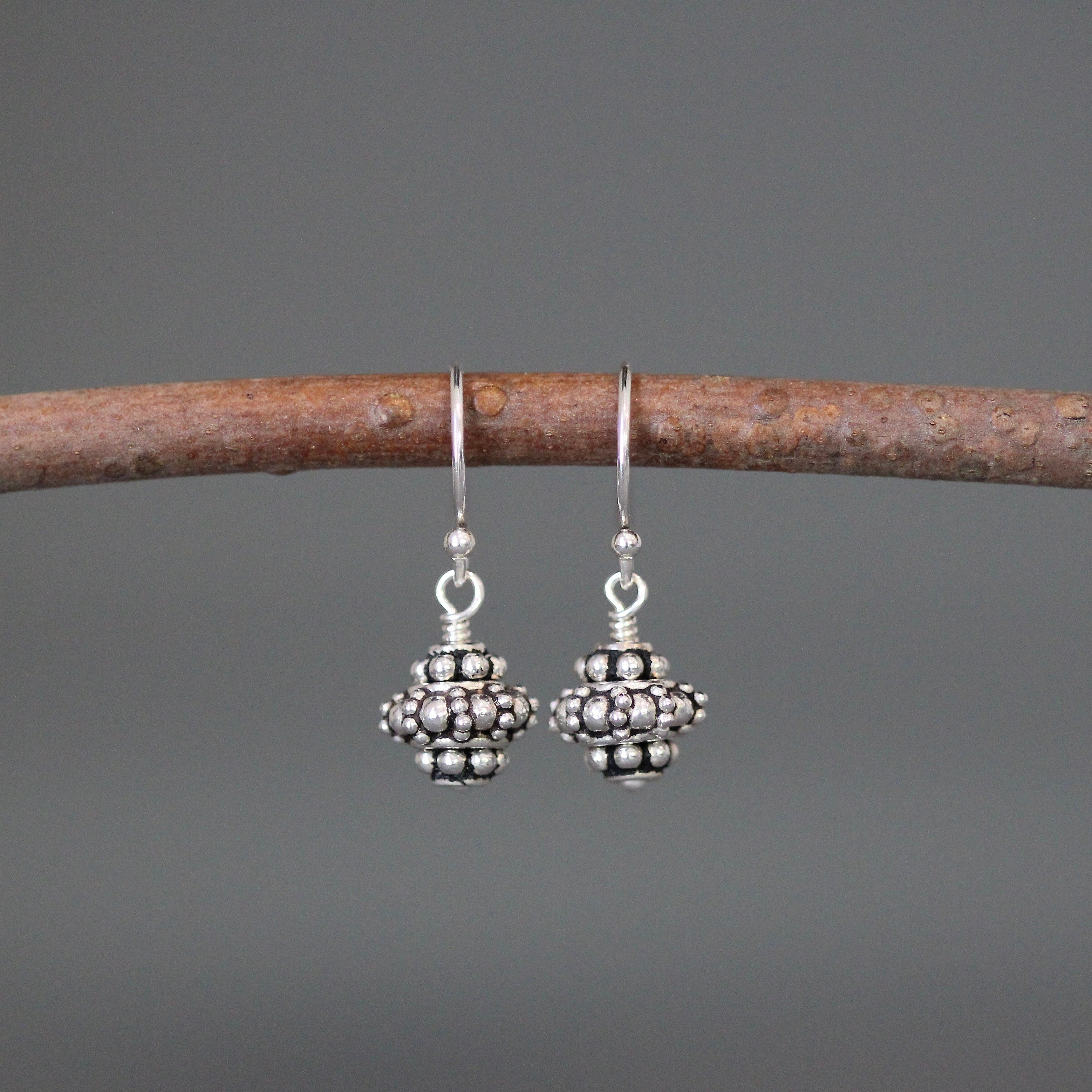 Small Triple Bali Sterling Silver Bead Dangle Earrings