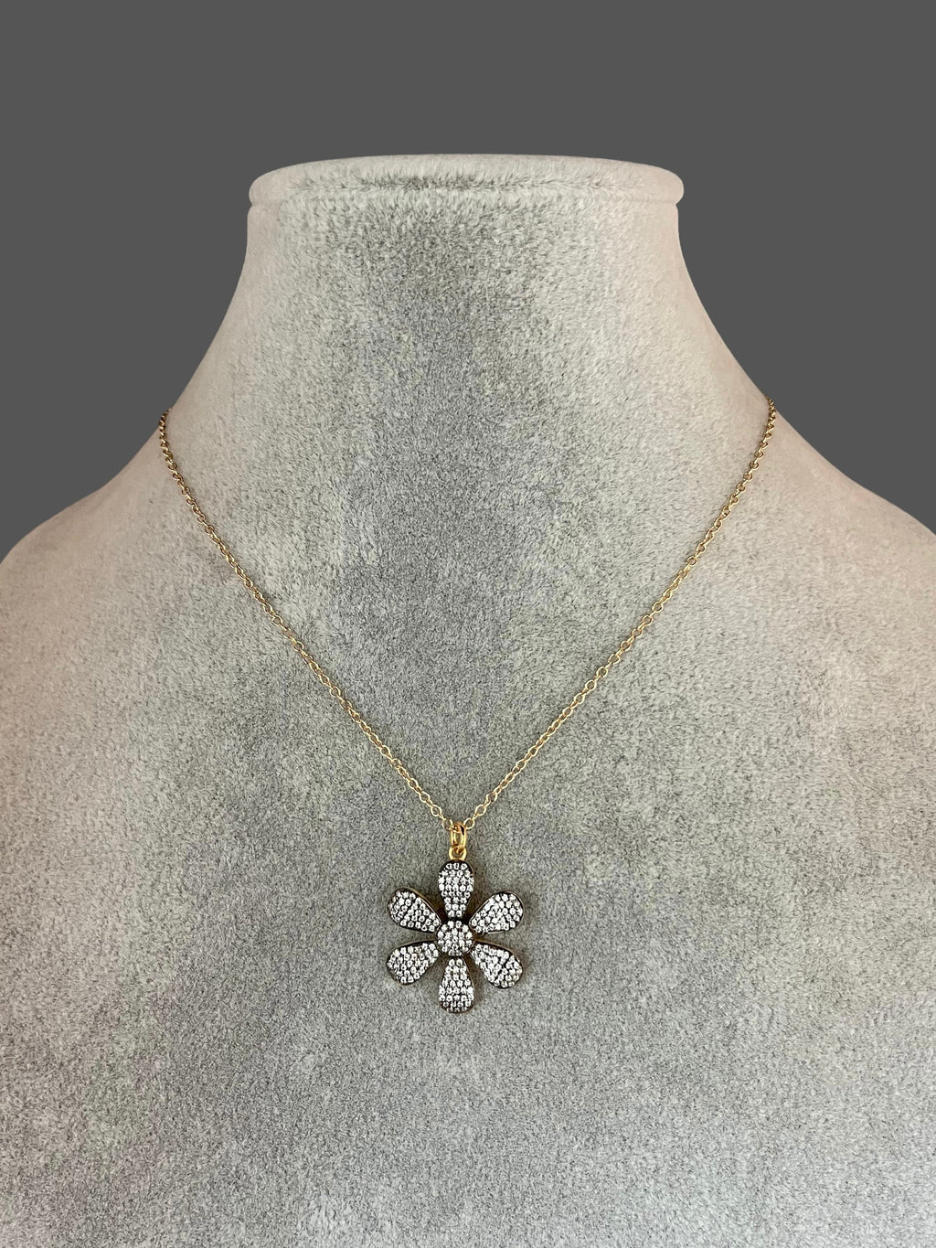 White Topaz Pave Flower Pendant Necklace in Gold Vermeil