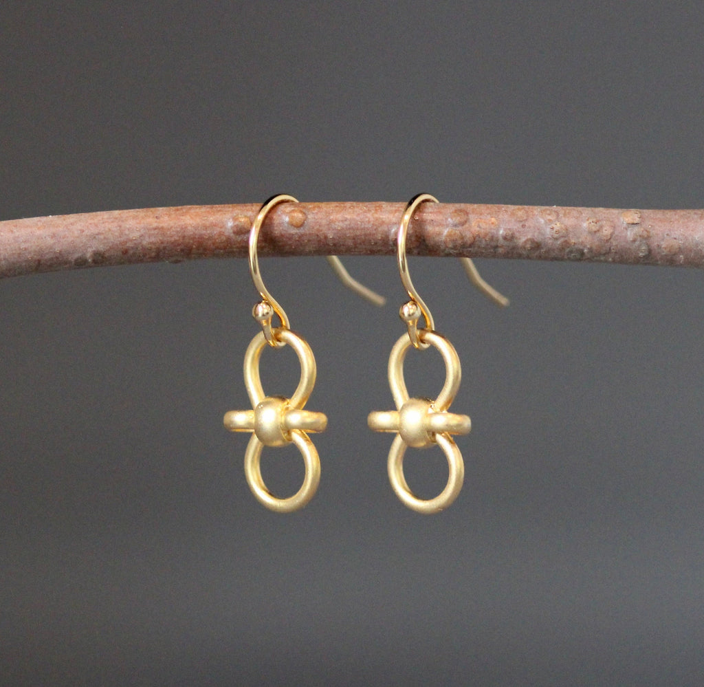 Matte Gold Vermeil Knot Charm Dangle Earrings