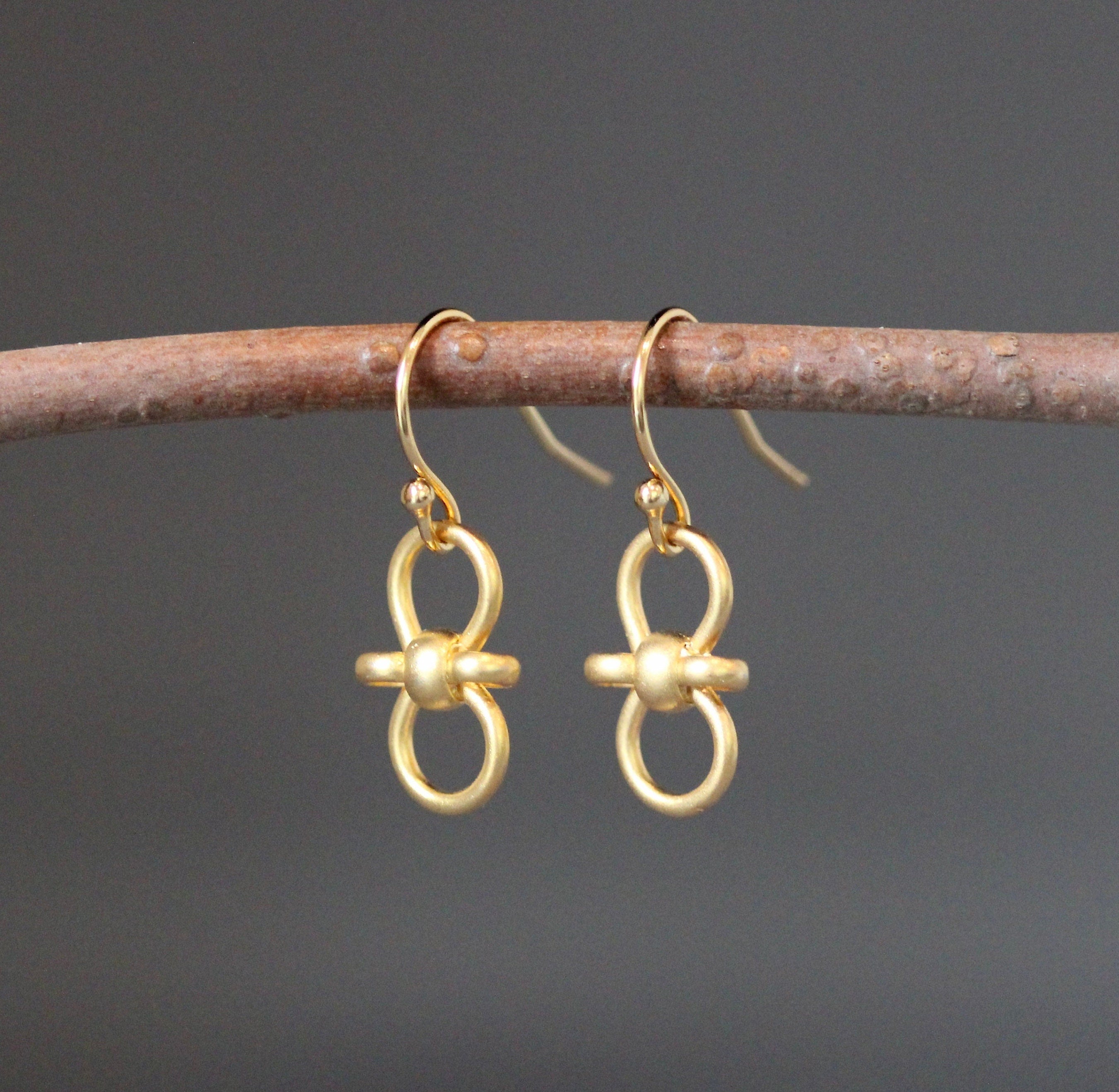 Matte Gold Vermeil Knot Charm Dangle Earrings