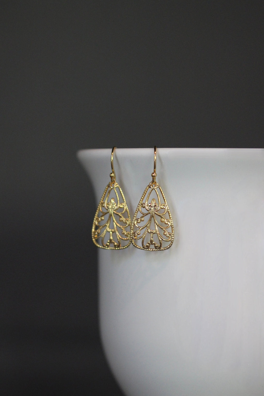 Gold Vermeil Filigree Triangle Drop Earrings