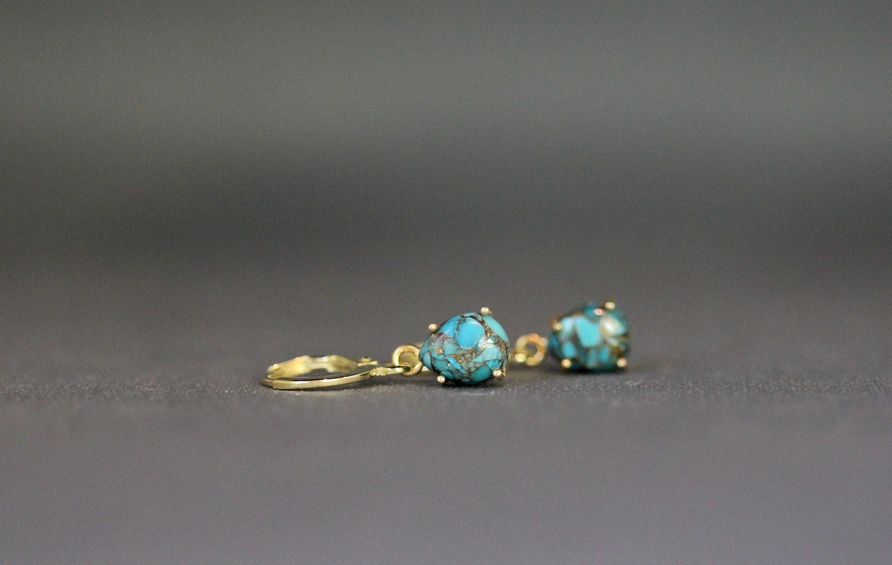 Kingman Copper Turquoise Cabochon Earrings with Gold Vermeil Leverback Hoops
