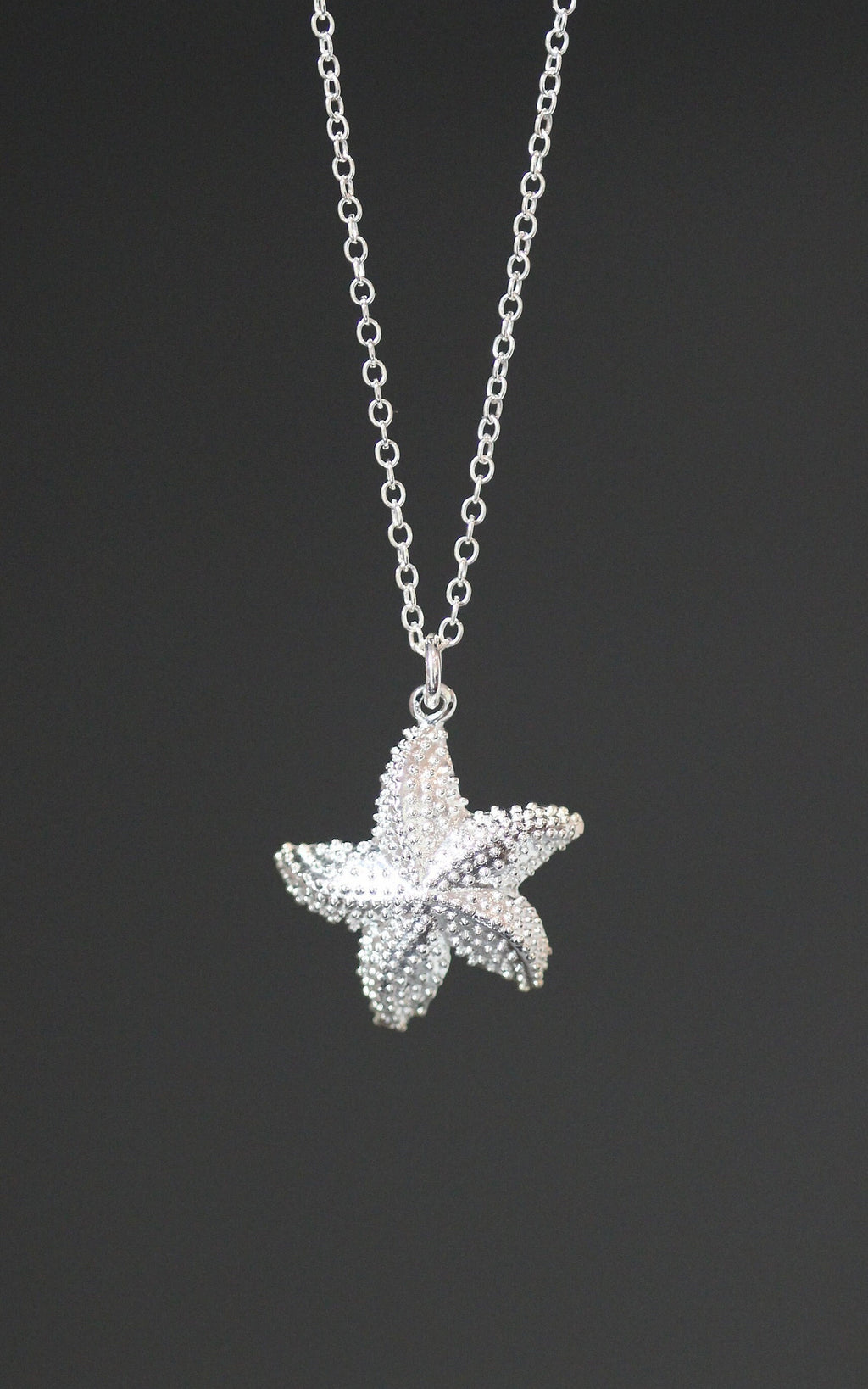 Detailed Sterling Silver Starfish Charm Necklace