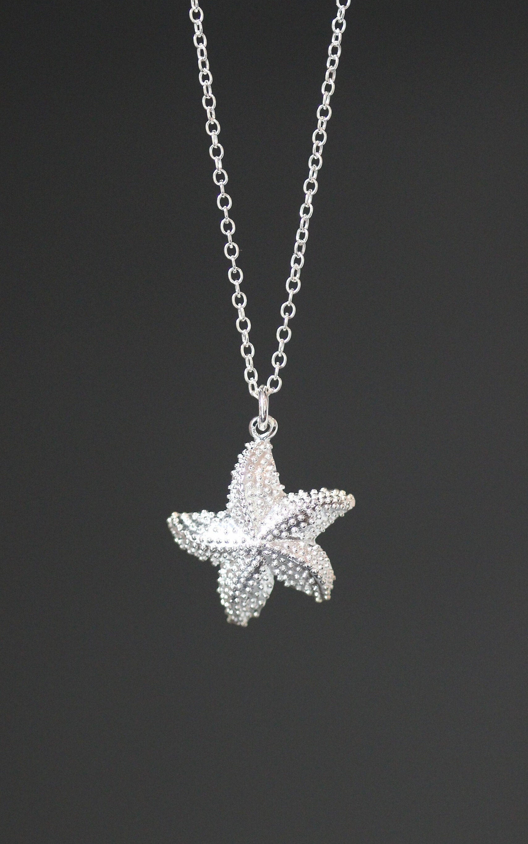 Detailed Sterling Silver Starfish Charm Necklace