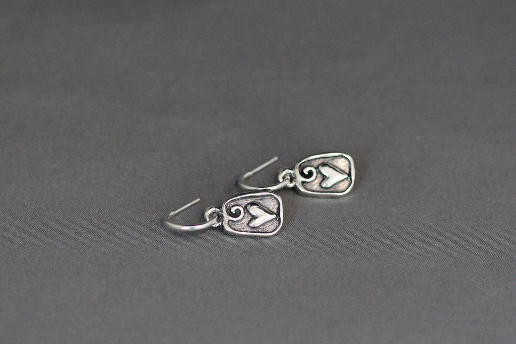 Sterling Silver Bali Heart Charm Hoop Earrings