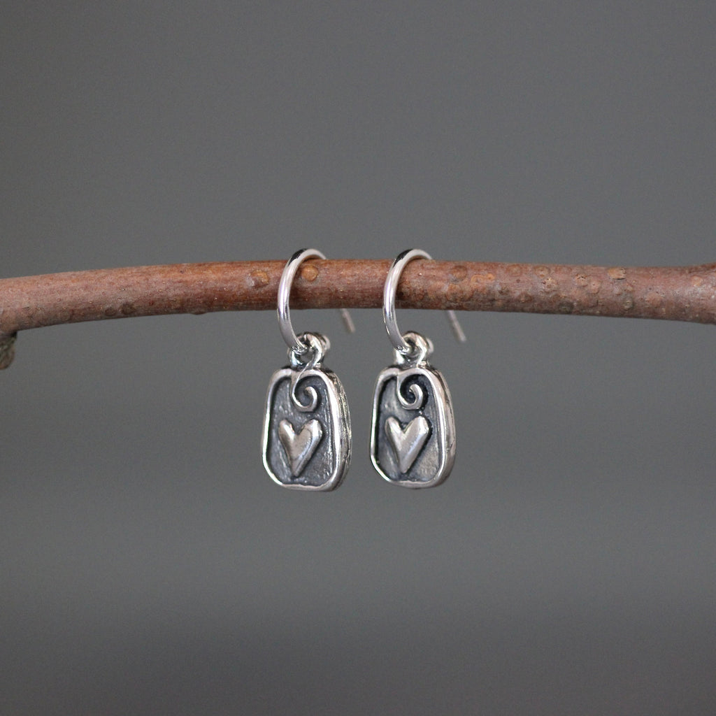 Sterling Silver Bali Heart Charm Hoop Earrings