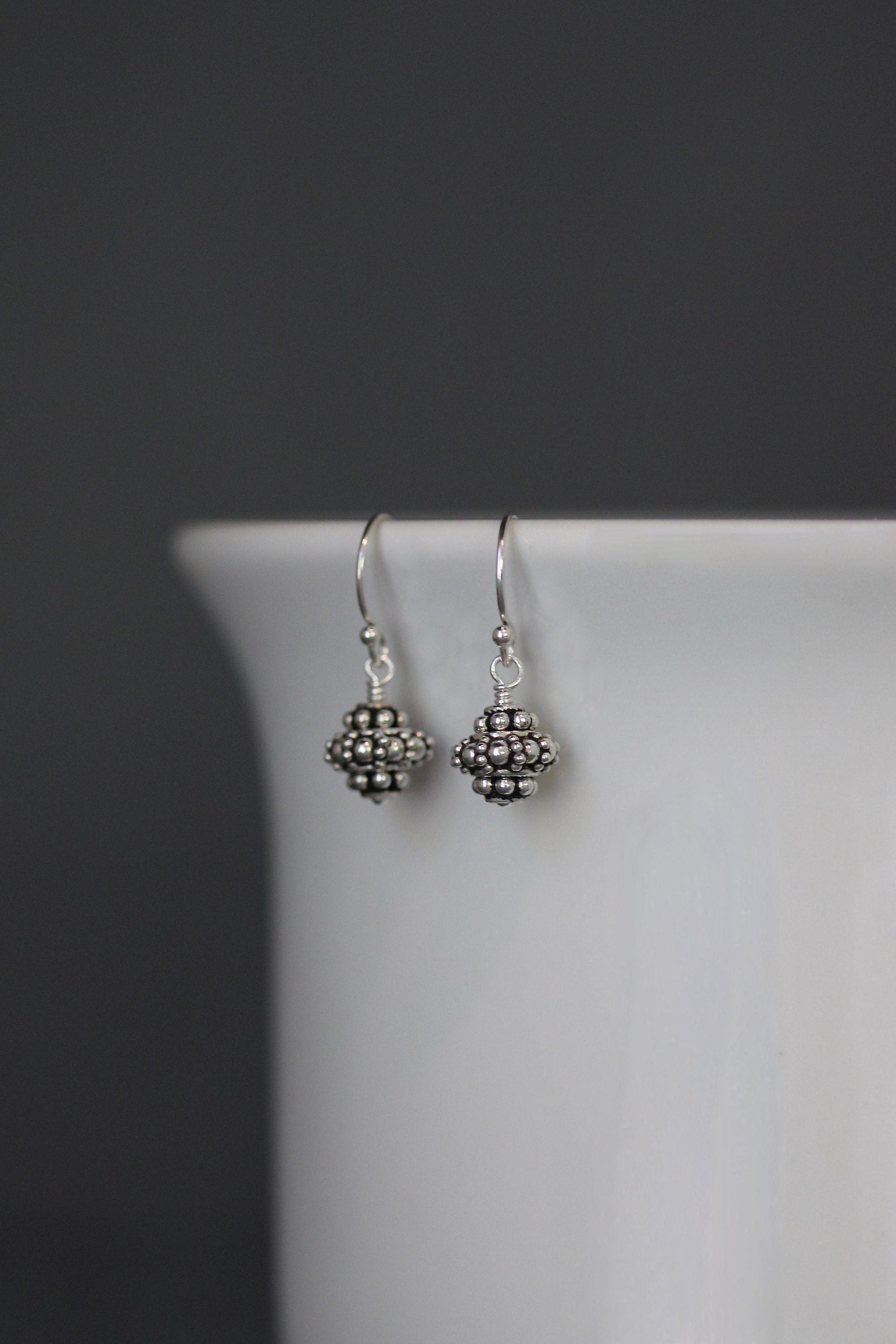 Small Triple Bali Sterling Silver Bead Dangle Earrings
