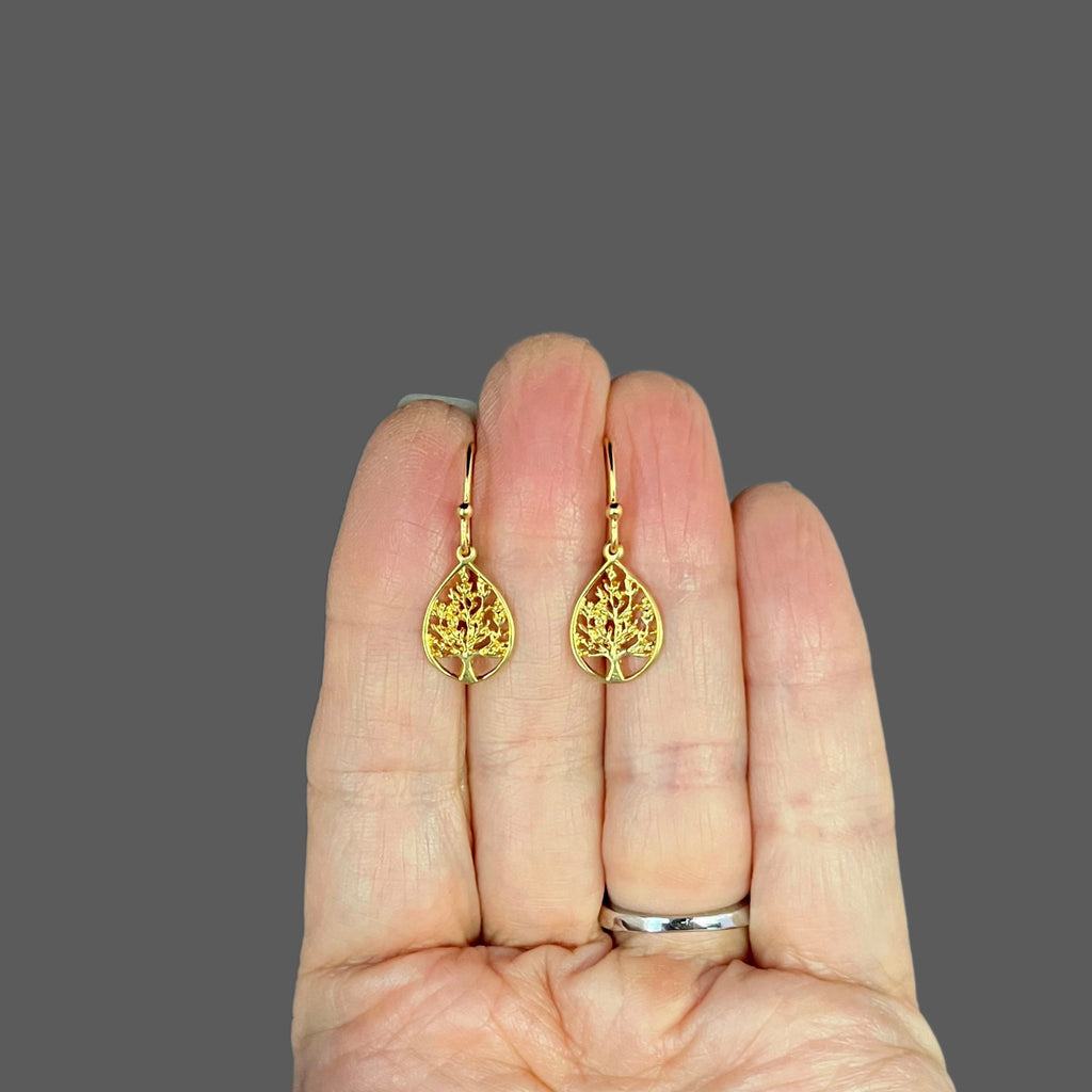 Gold Vermeil Tree of Life Teardrop Charm Dangle Earrings I