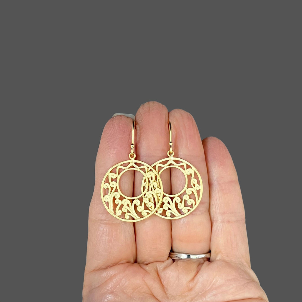 Matte Gold Vermeil Filigree Dangle Earrings