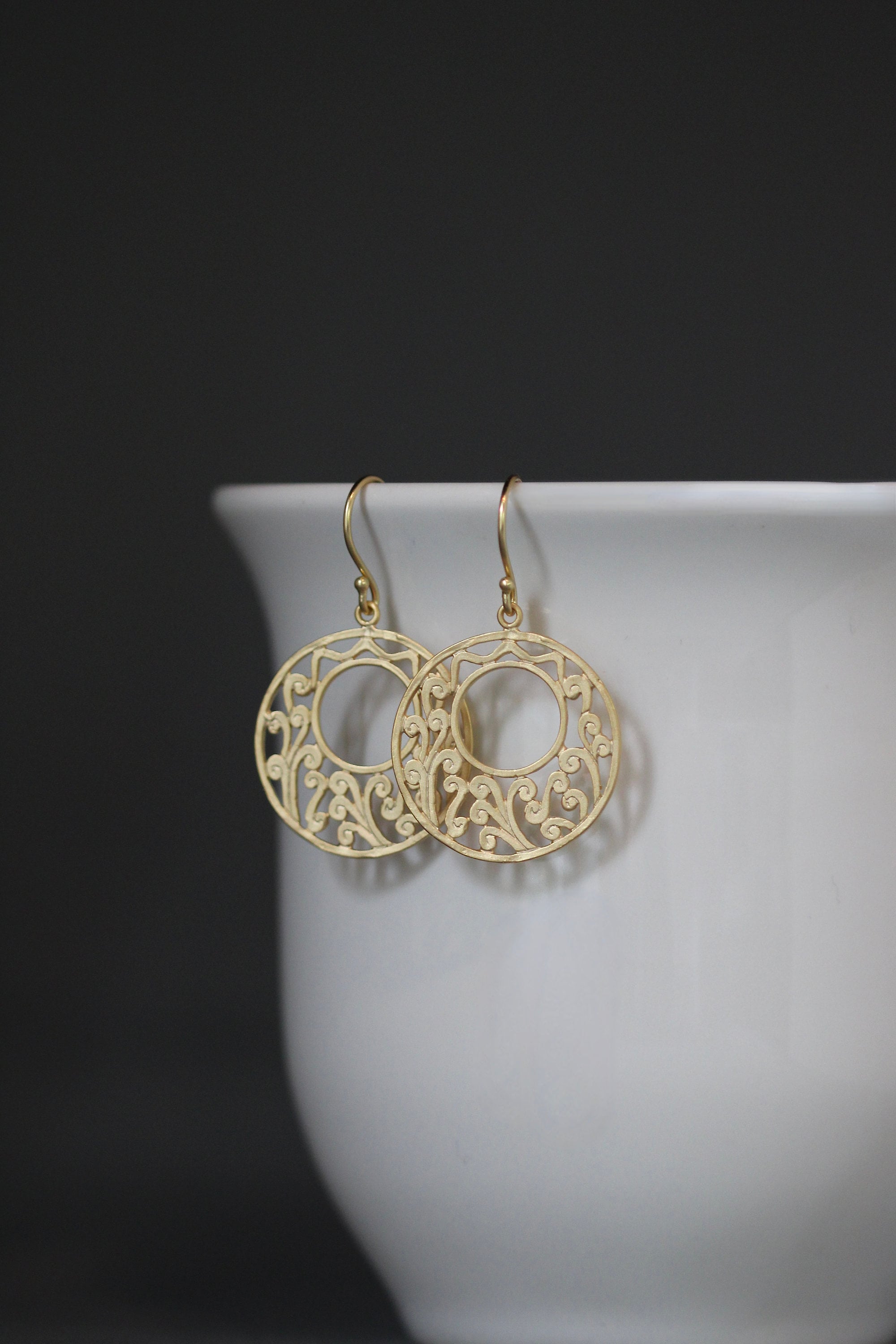 Matte Gold Vermeil Filigree Dangle Earrings