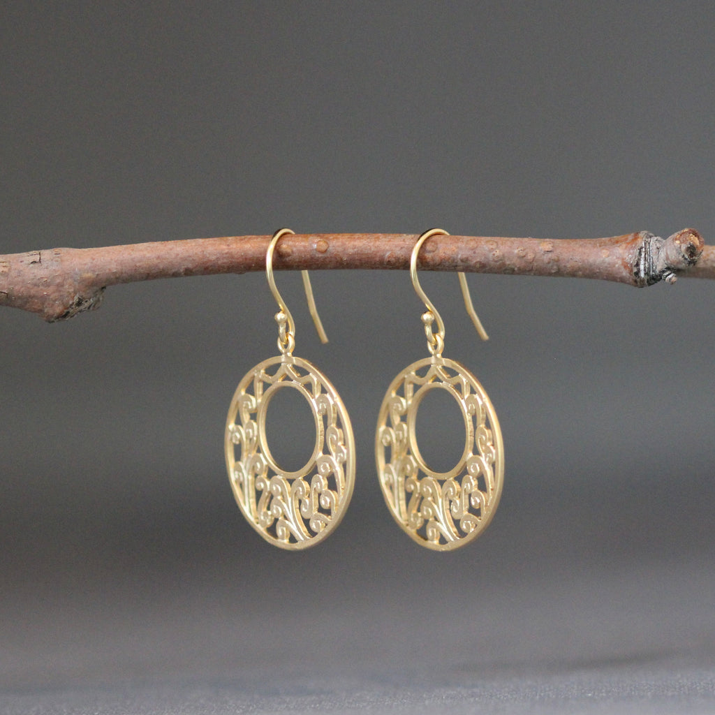 Matte Gold Vermeil Filigree Dangle Earrings