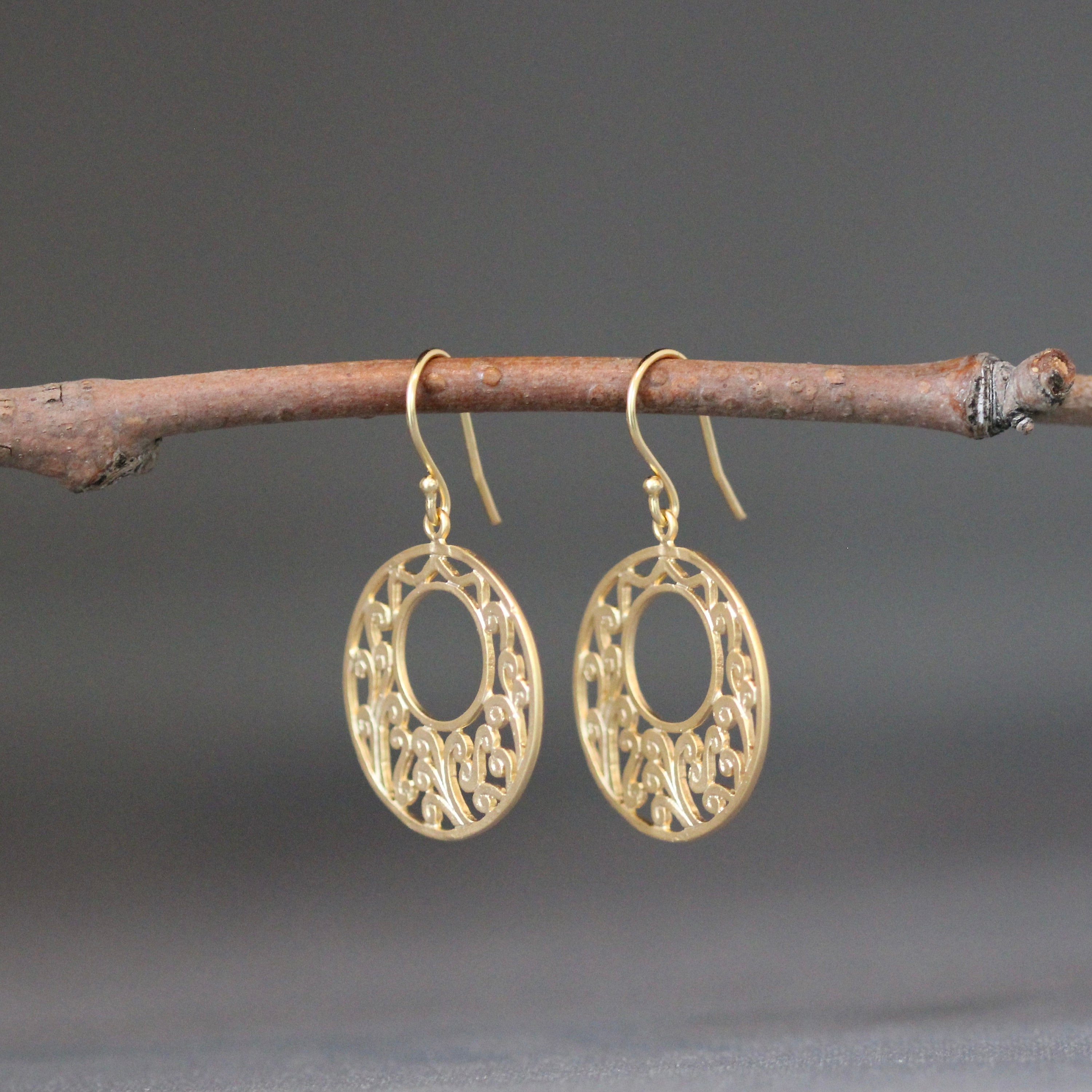Matte Gold Vermeil Filigree Dangle Earrings