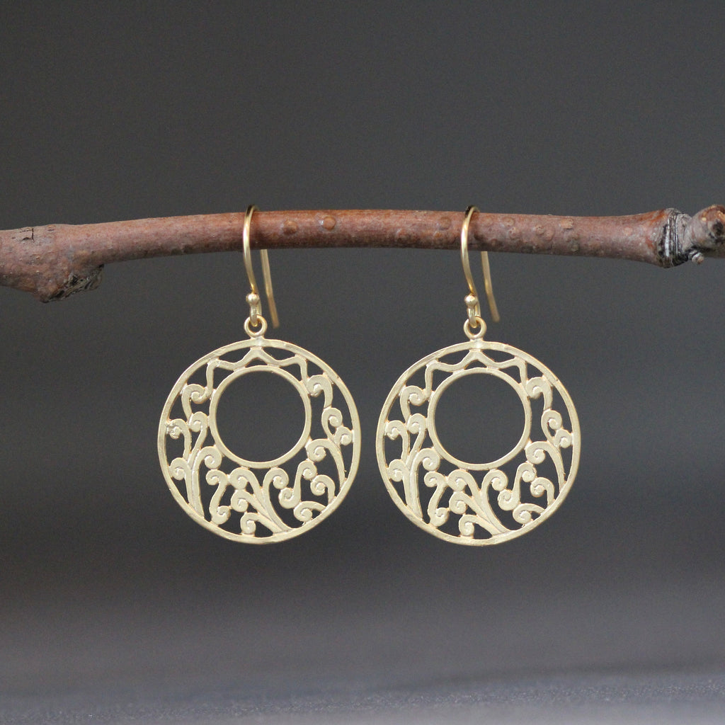 Matte Gold Vermeil Filigree Dangle Earrings