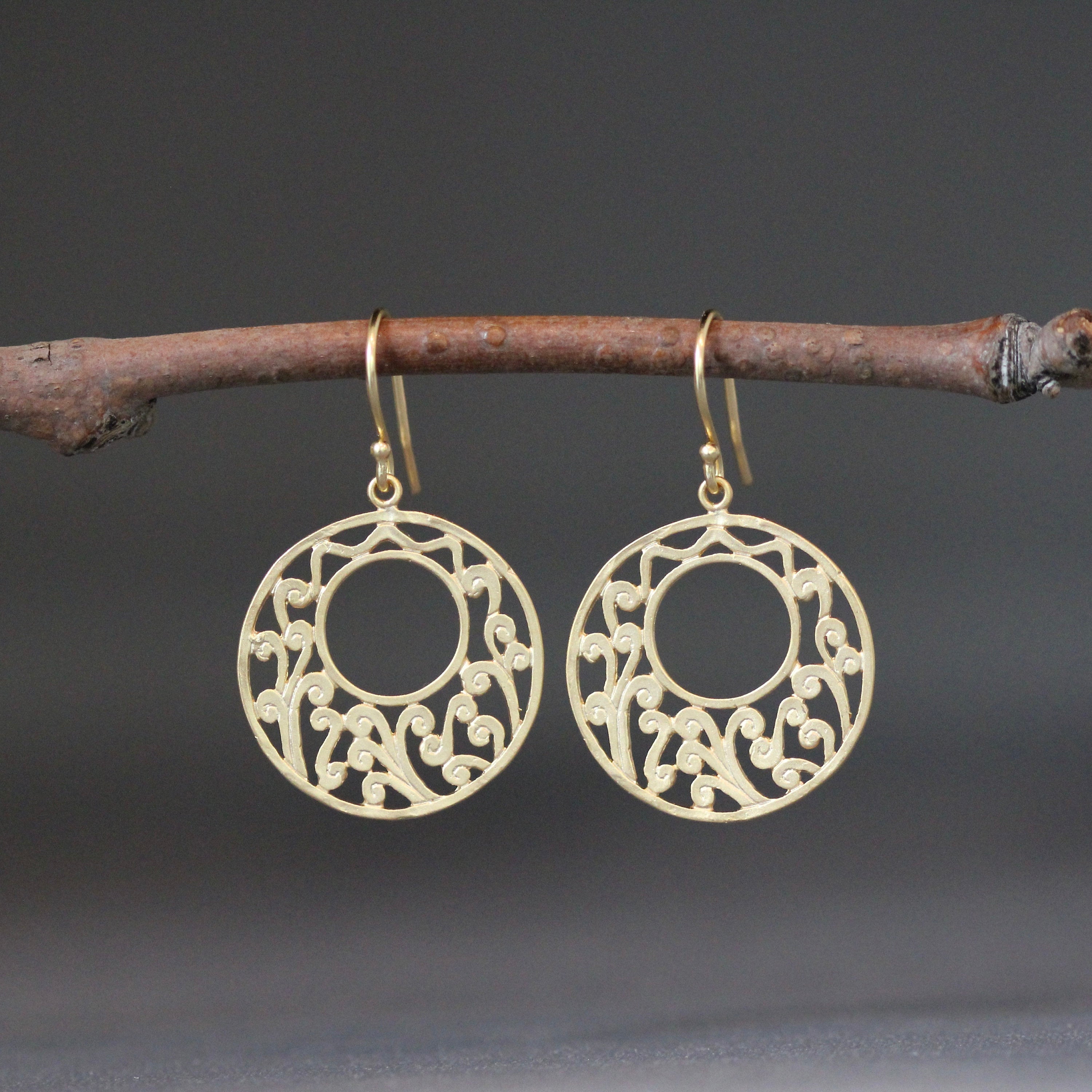 Matte Gold Vermeil Filigree Dangle Earrings