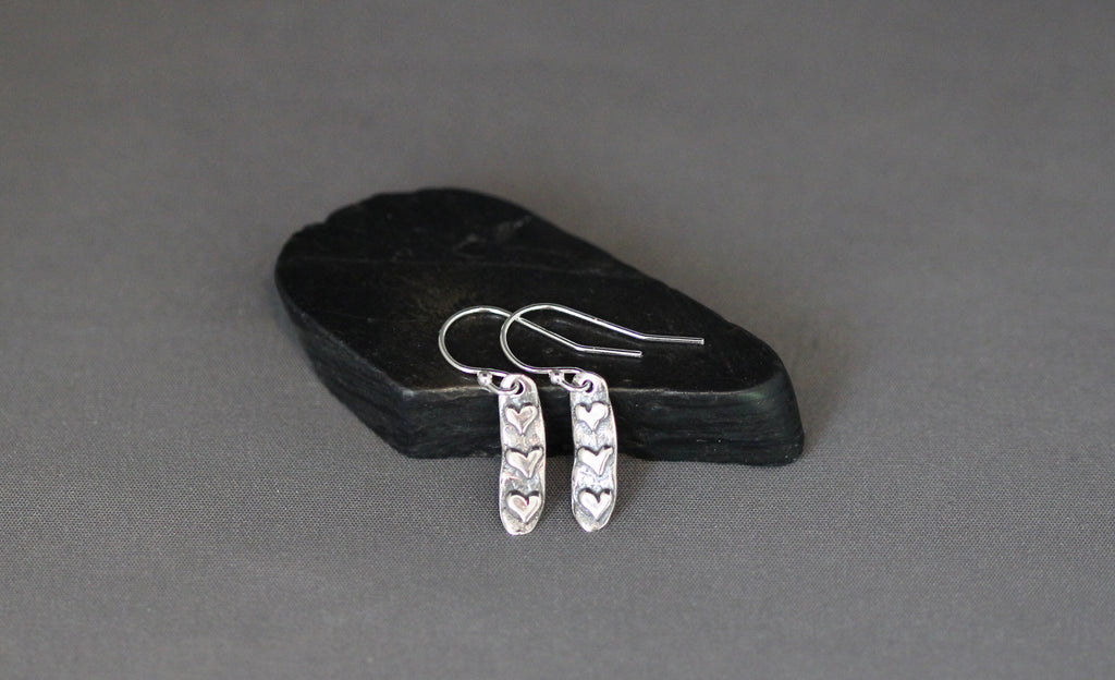 Petite Sterling Silver Heart Charm Dangle Earrings