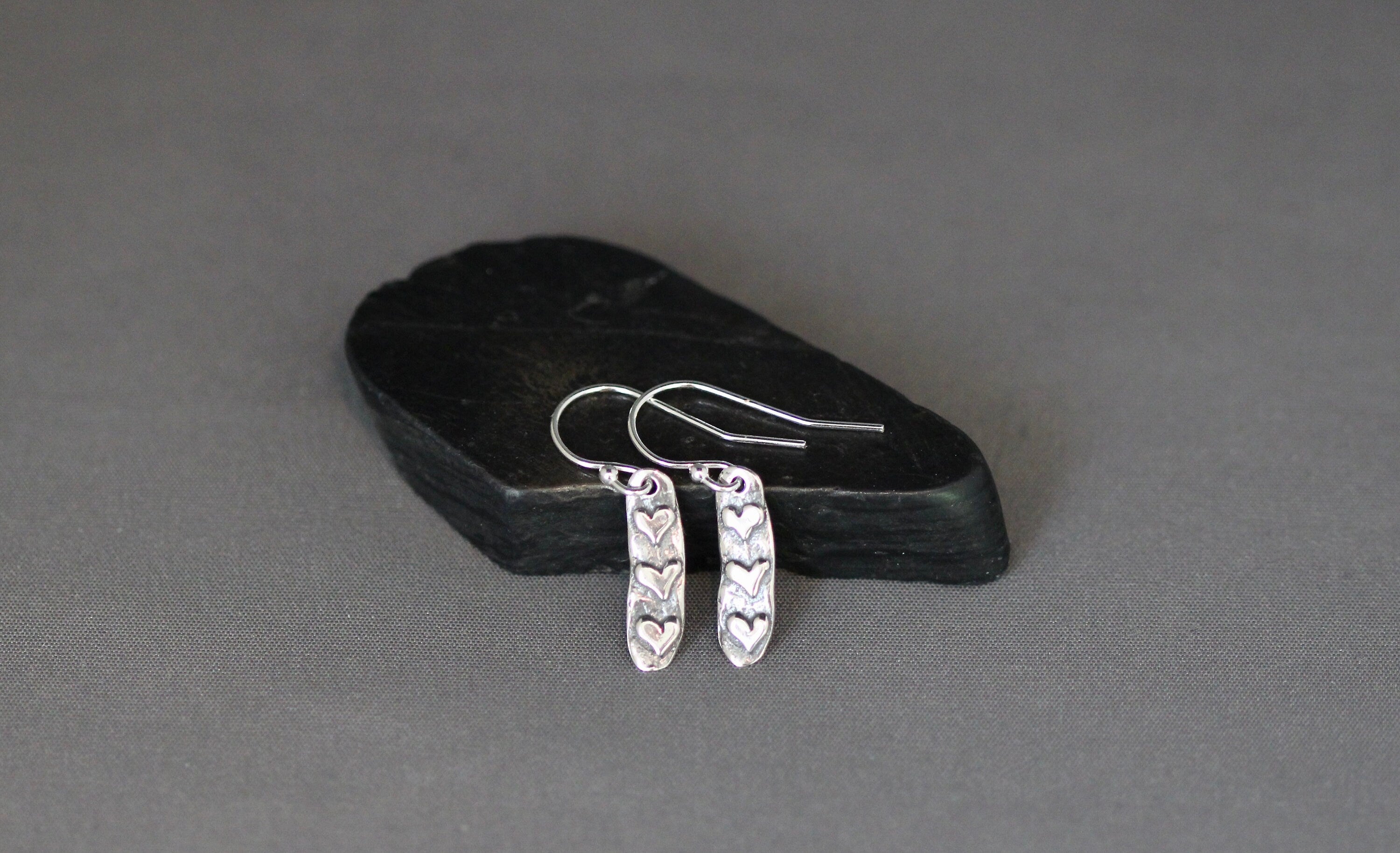 Petite Sterling Silver Heart Charm Dangle Earrings