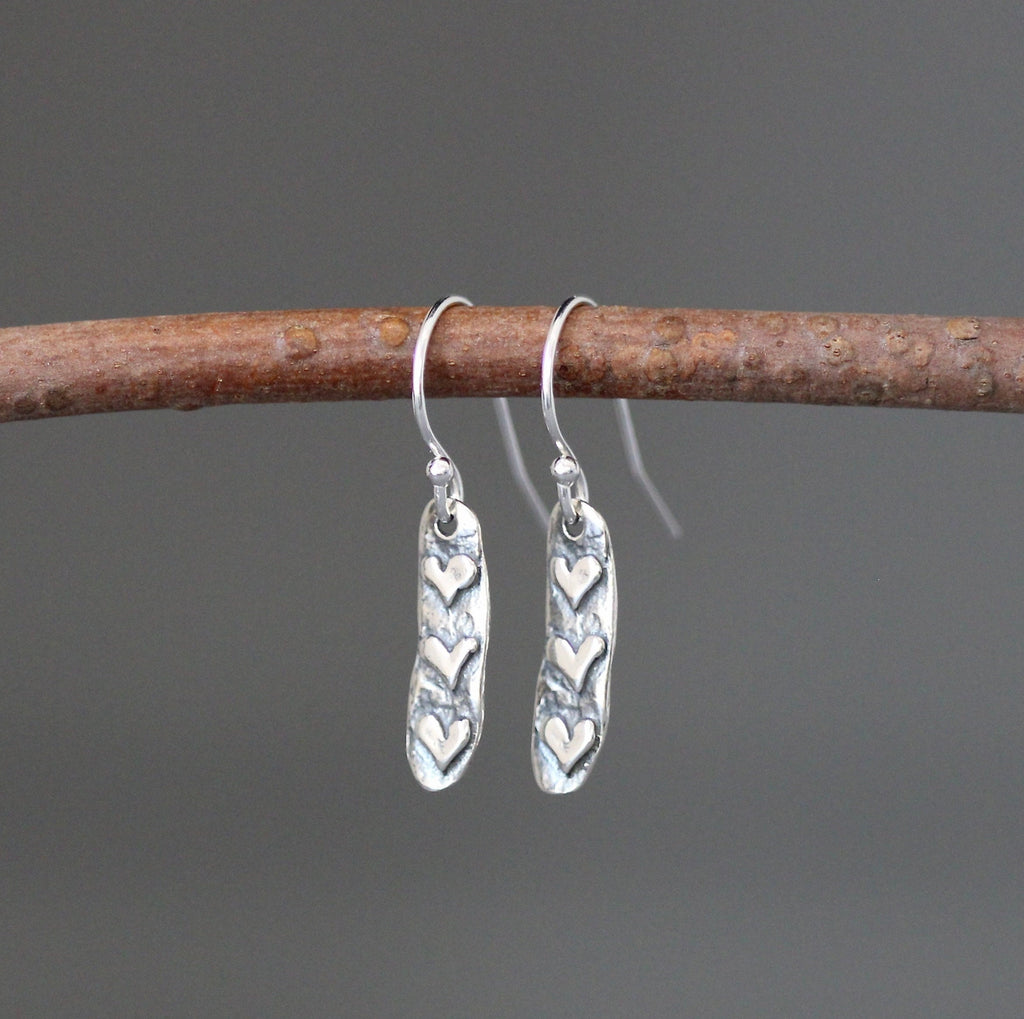 Petite Sterling Silver Heart Charm Dangle Earrings