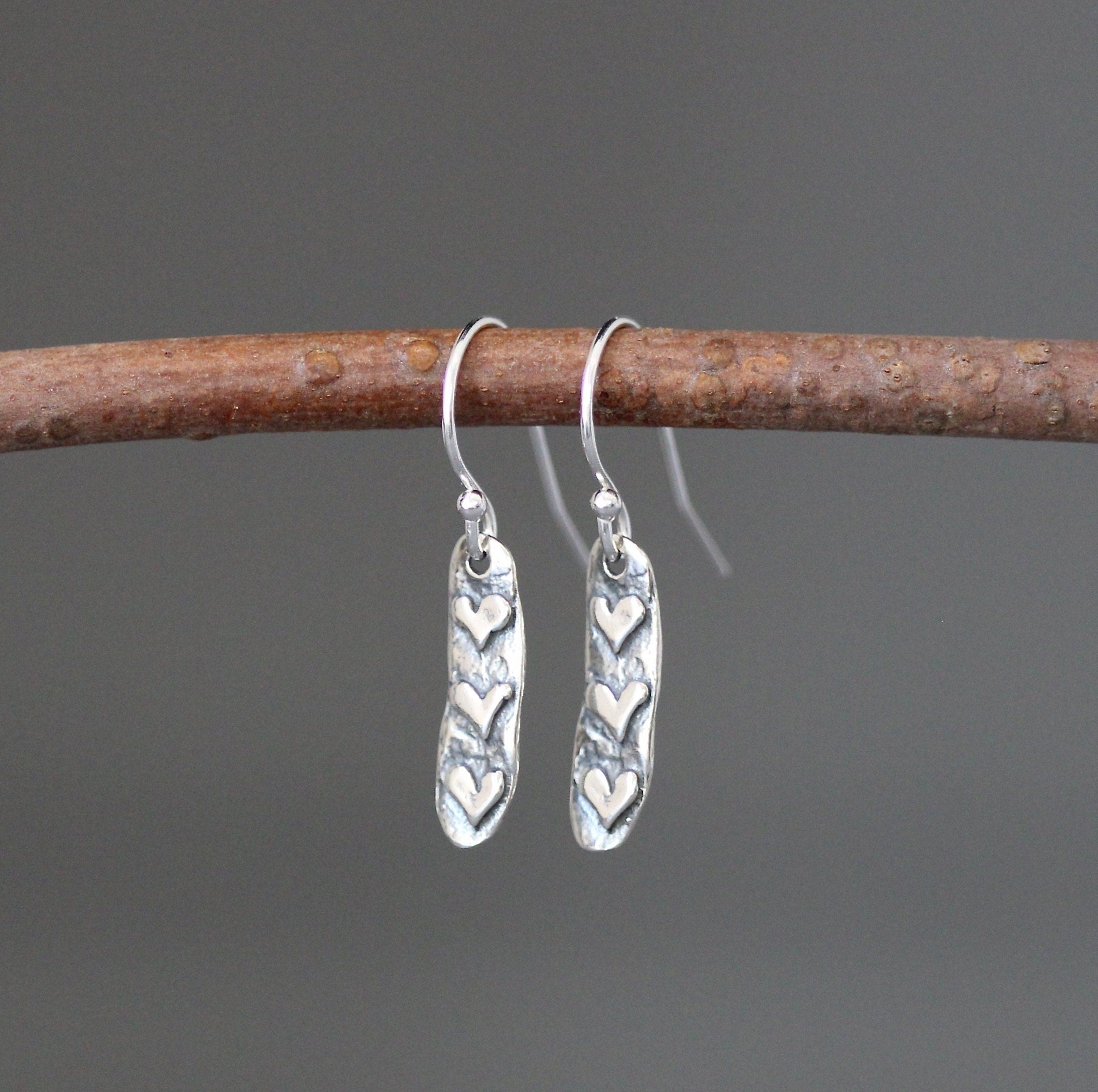 Petite Sterling Silver Heart Charm Dangle Earrings