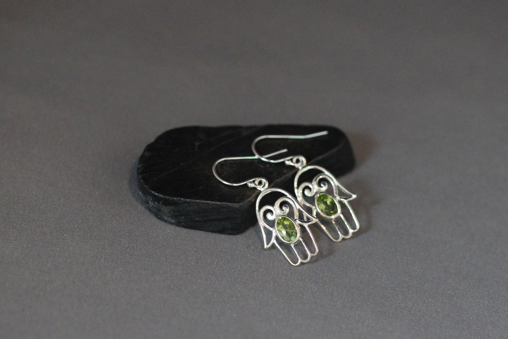 Peridot and Sterling Silver Hamsa Dangle Earrings