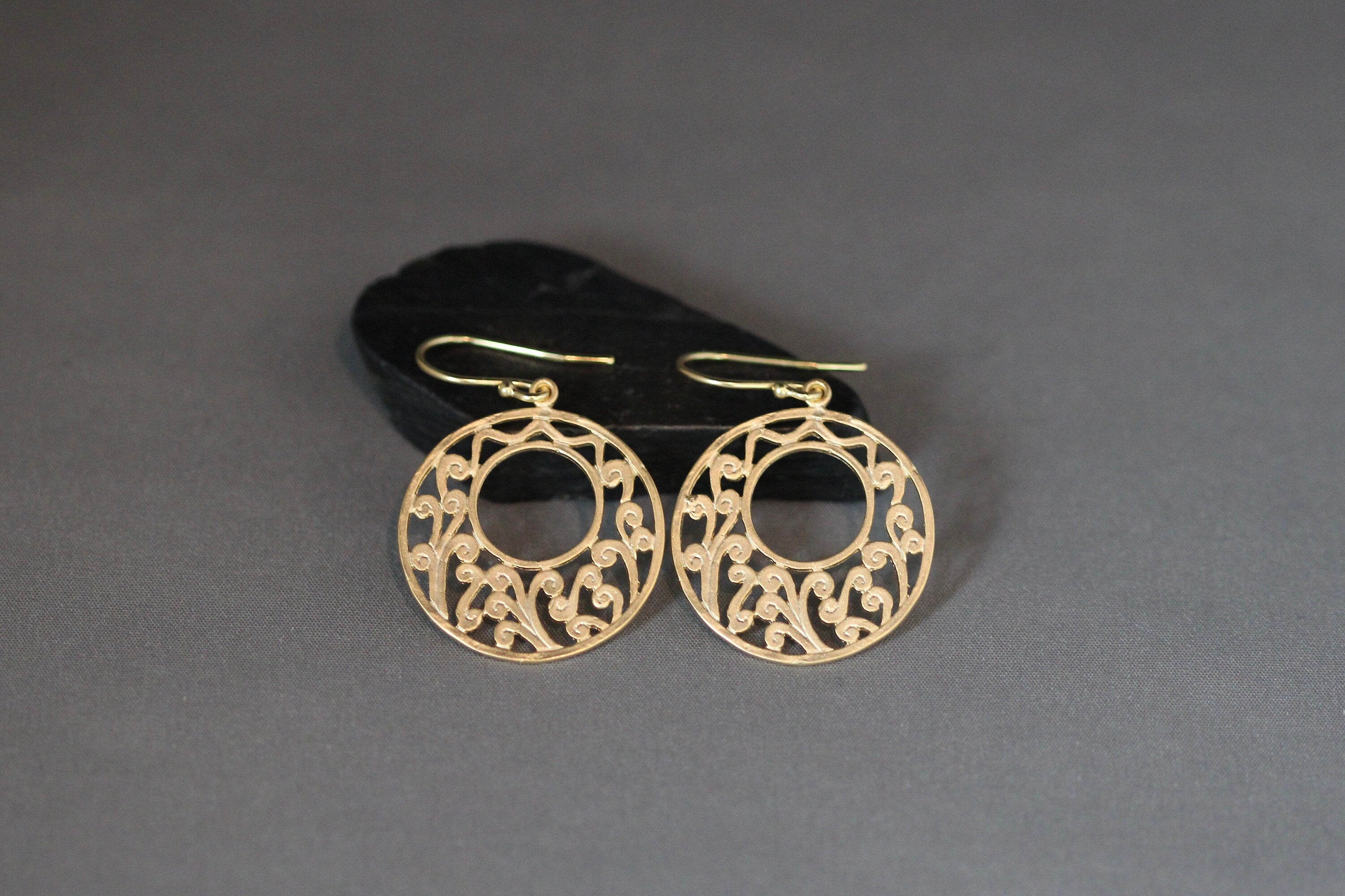Matte Gold Vermeil Filigree Dangle Earrings