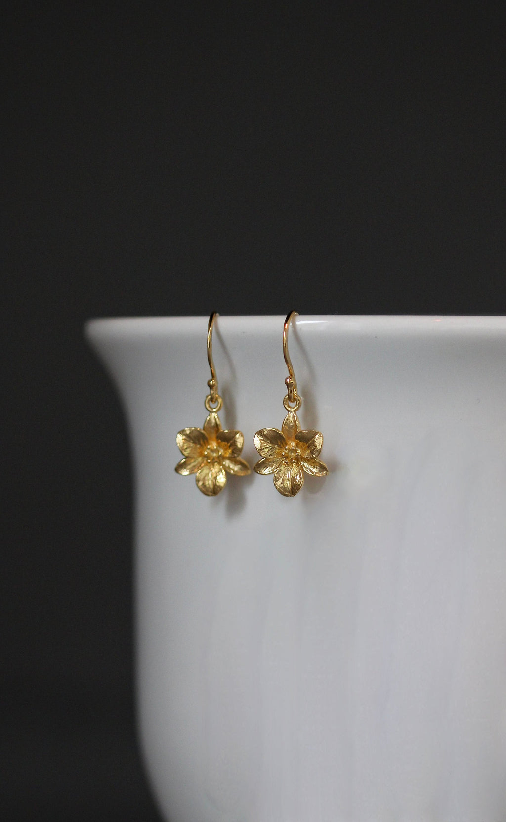 Gold Vermeil Camellia Flower Charm Dangle Earrings