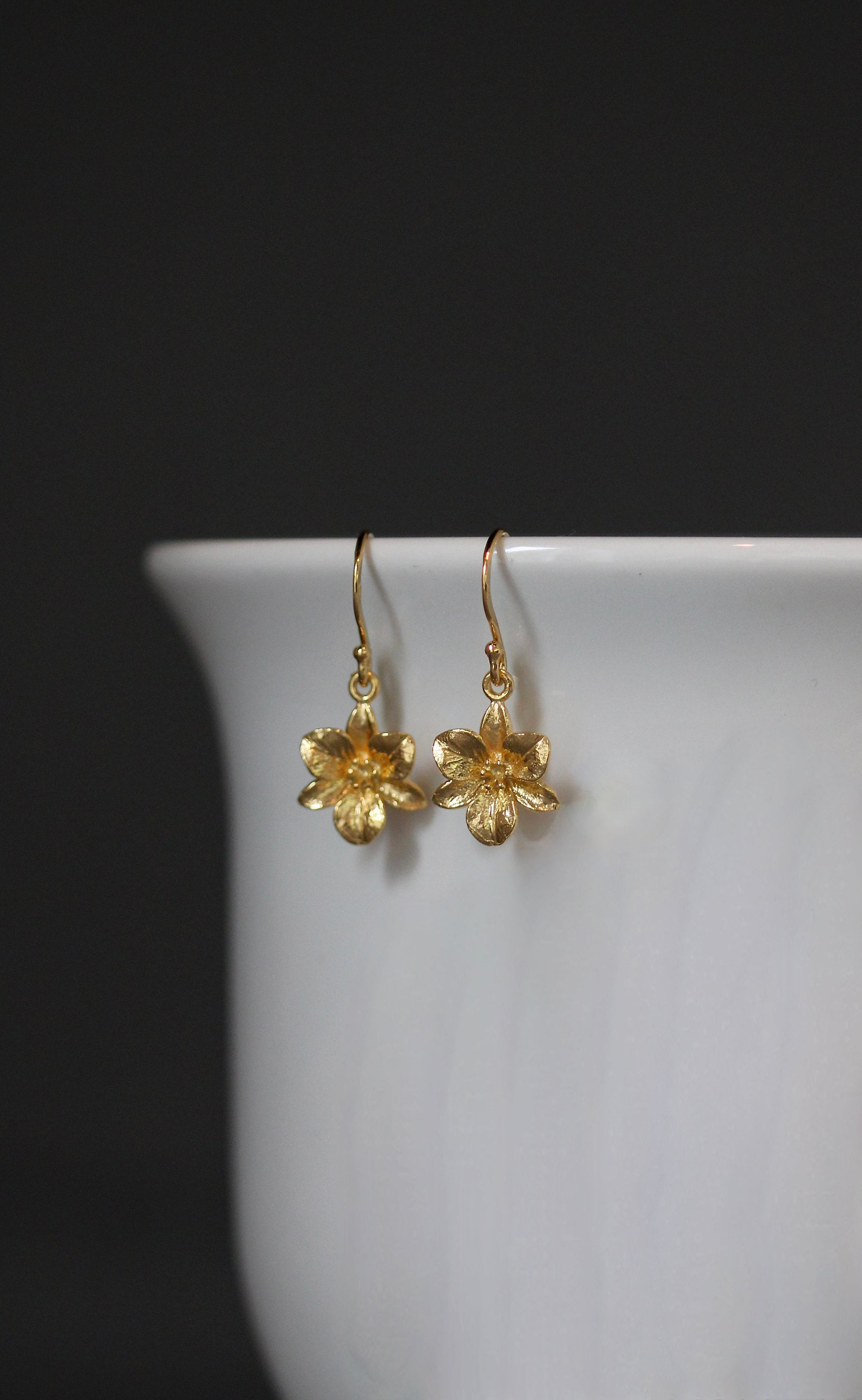 Gold Vermeil Camellia Flower Charm Dangle Earrings