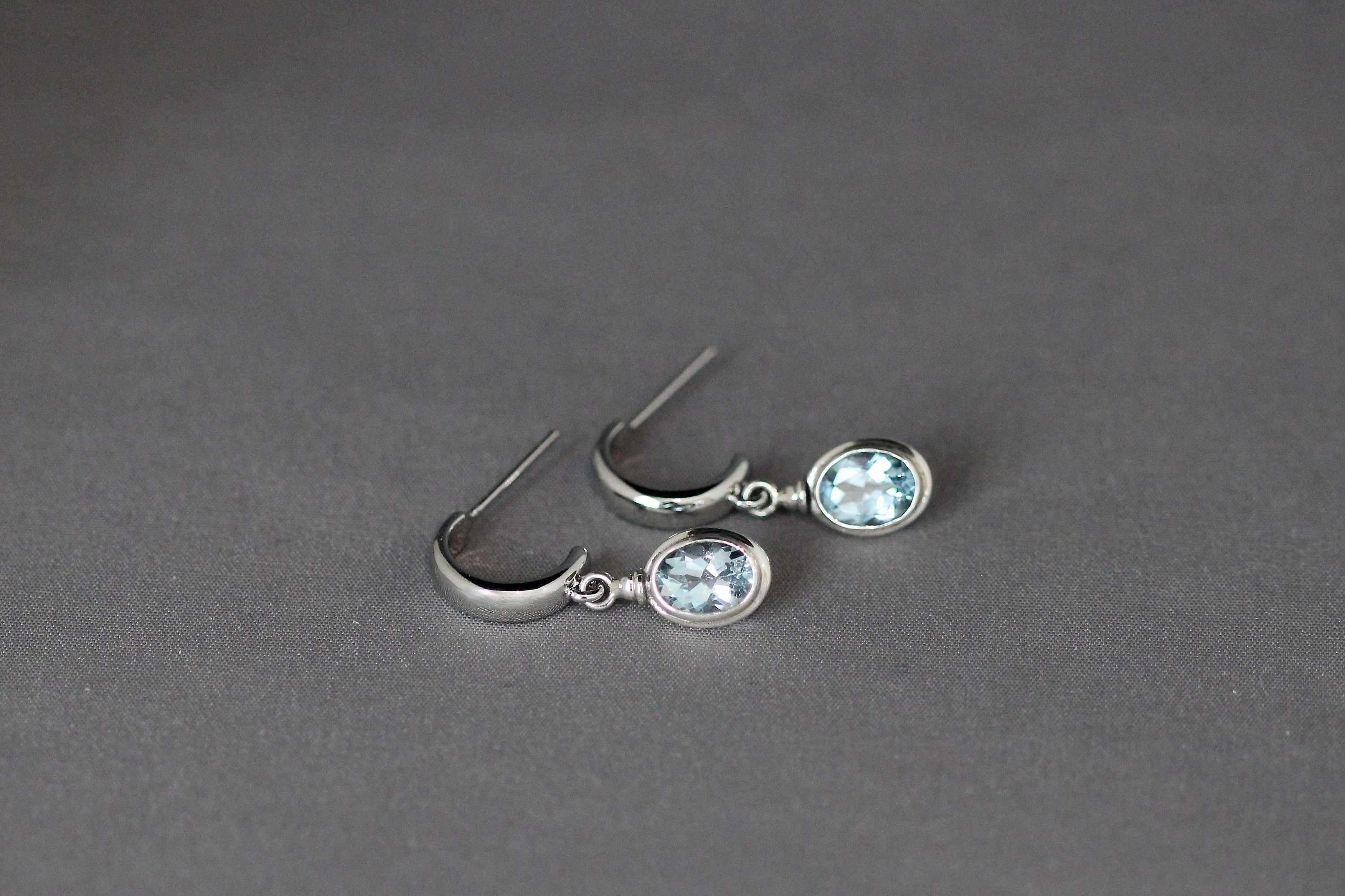 Blue Topaz Bezel Earrings on Sterling Silver Post Hoops