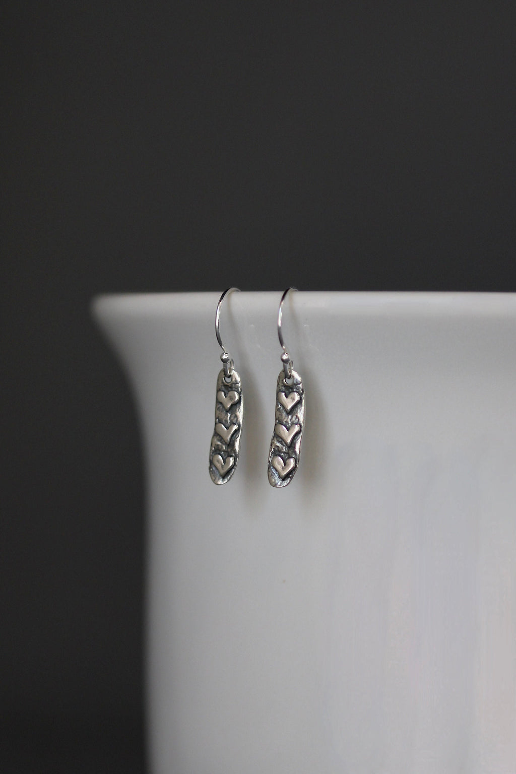 Petite Sterling Silver Heart Charm Dangle Earrings