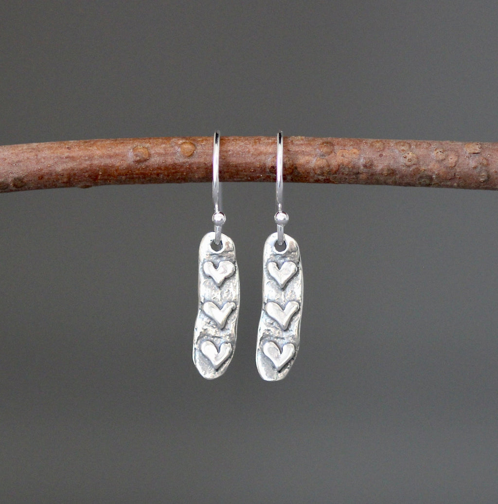 Petite Sterling Silver Heart Charm Dangle Earrings