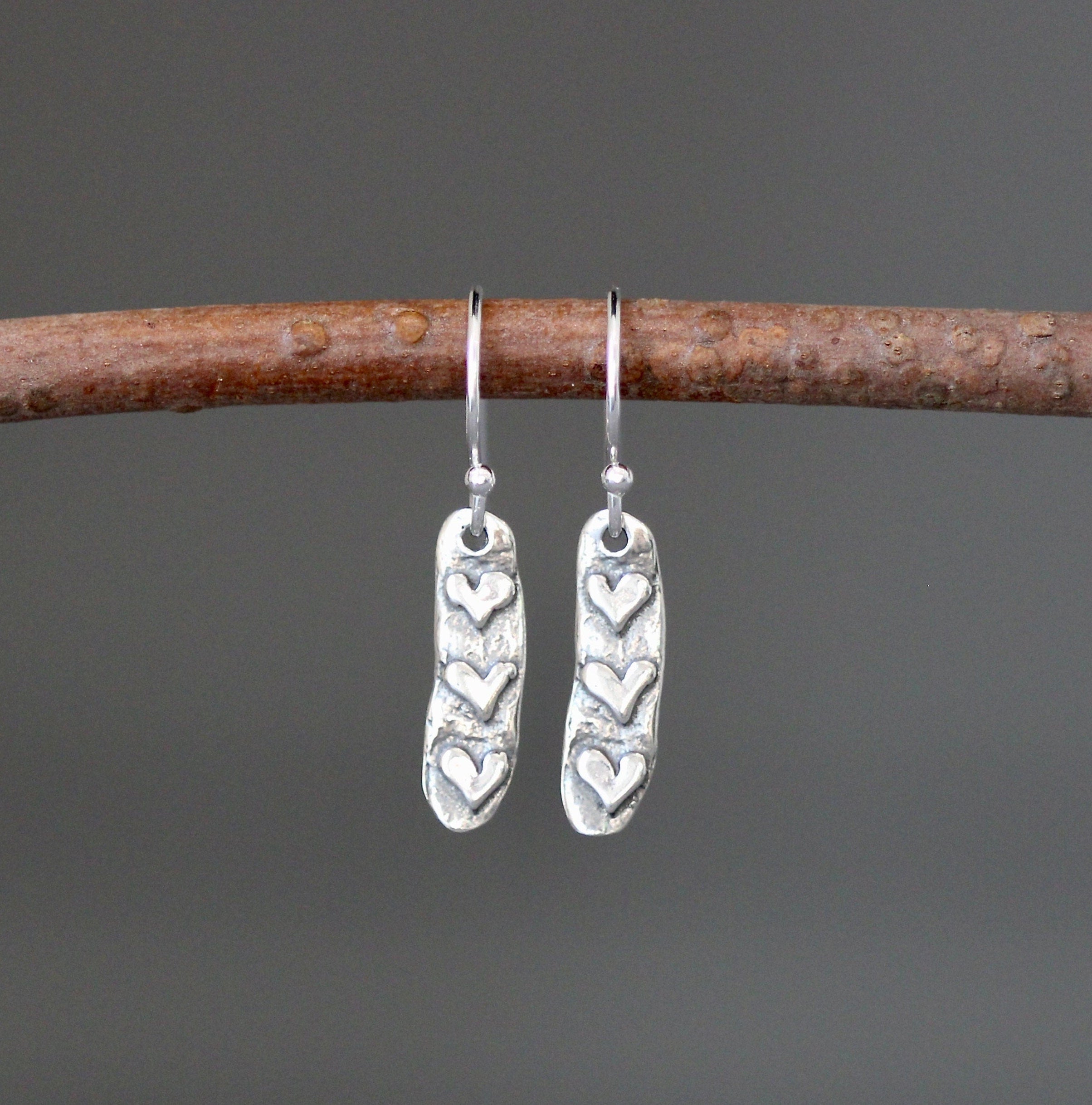 Petite Sterling Silver Heart Charm Dangle Earrings