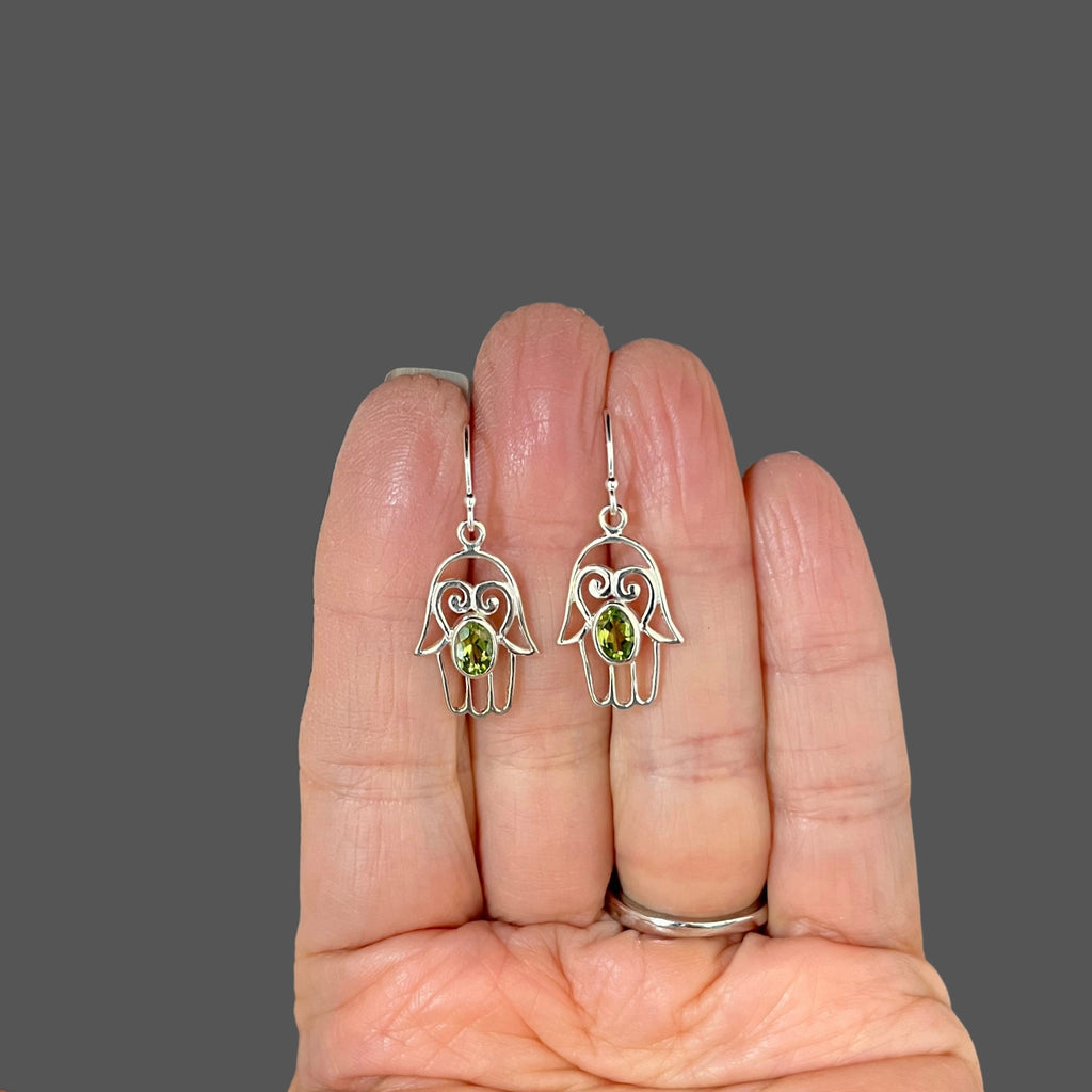 Peridot and Sterling Silver Hamsa Dangle Earrings