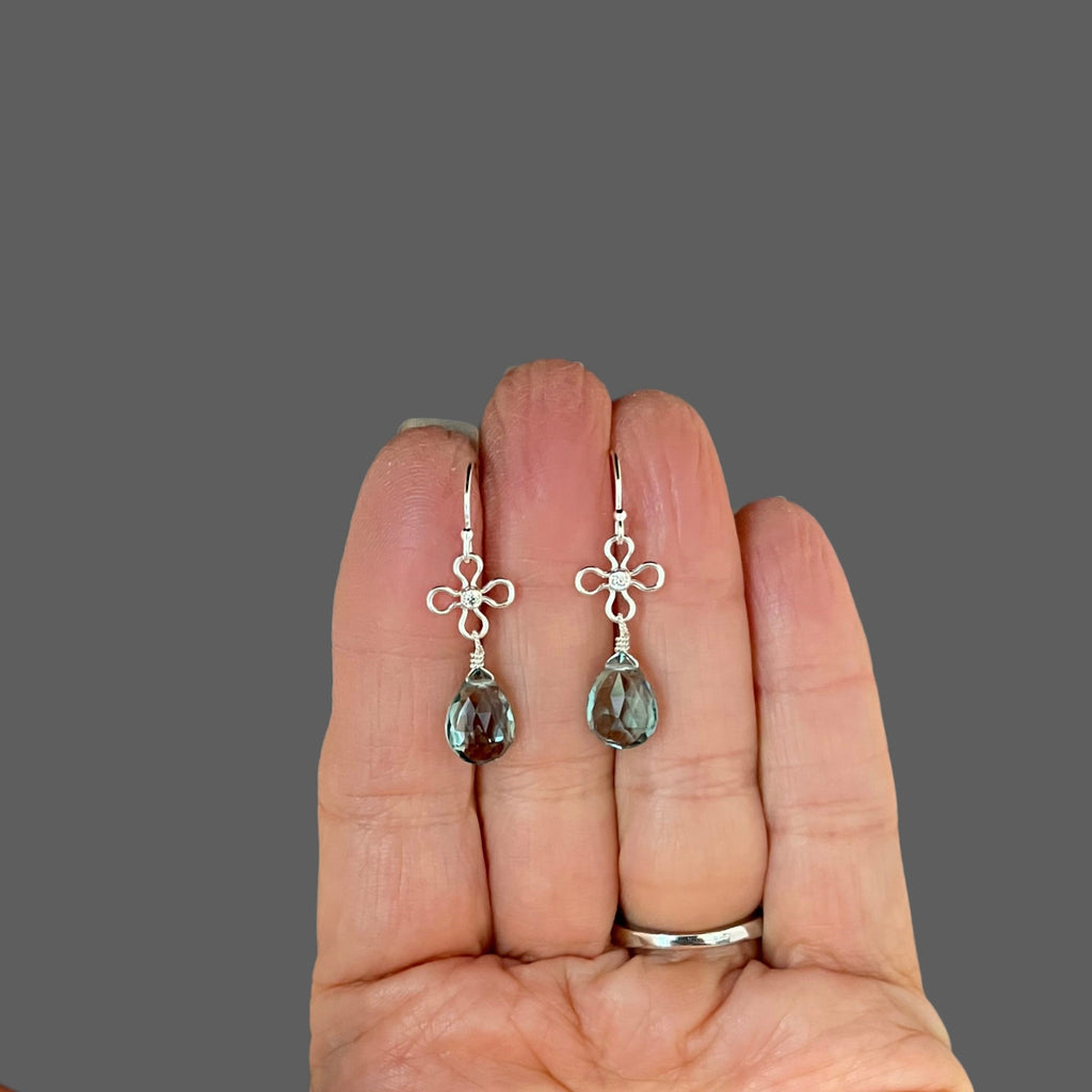Teal Quartz Teardrop Earrings on Bali Sterling Silver Flower Links
