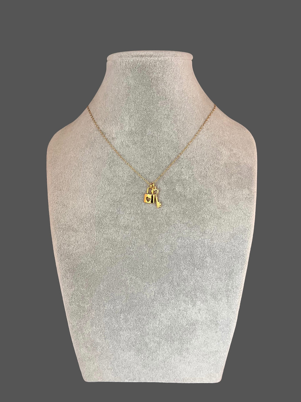 Gold Vermeil Heart Lock and Key Charm Necklace on Gold Filled Chain