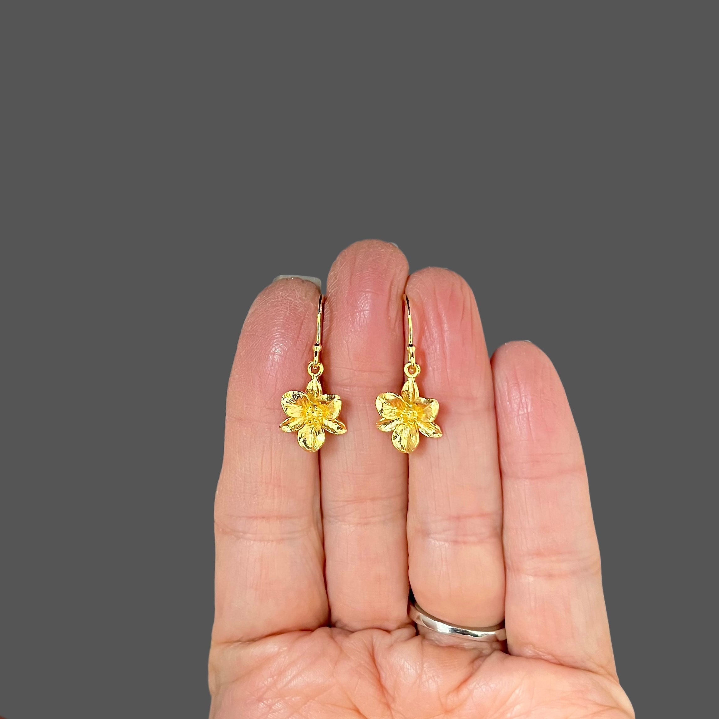 Gold Vermeil Camellia Flower Charm Dangle Earrings