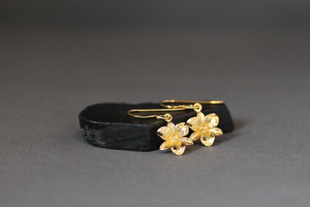 Gold Vermeil Camellia Flower Charm Dangle Earrings