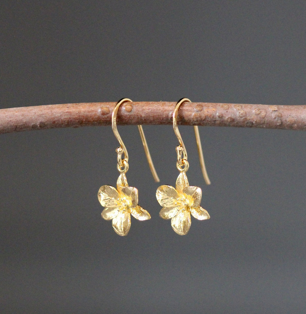 Gold Vermeil Camellia Flower Charm Dangle Earrings