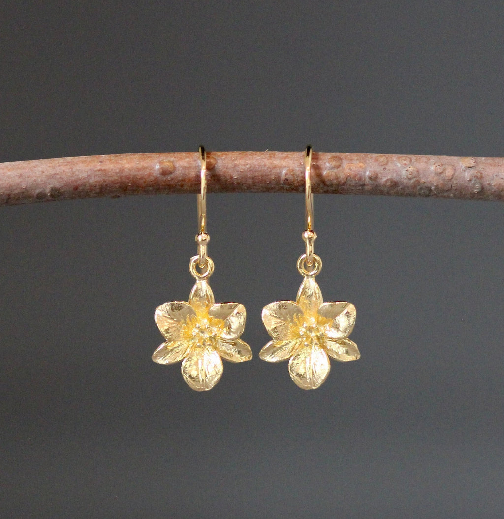 Gold Vermeil Camellia Flower Charm Dangle Earrings