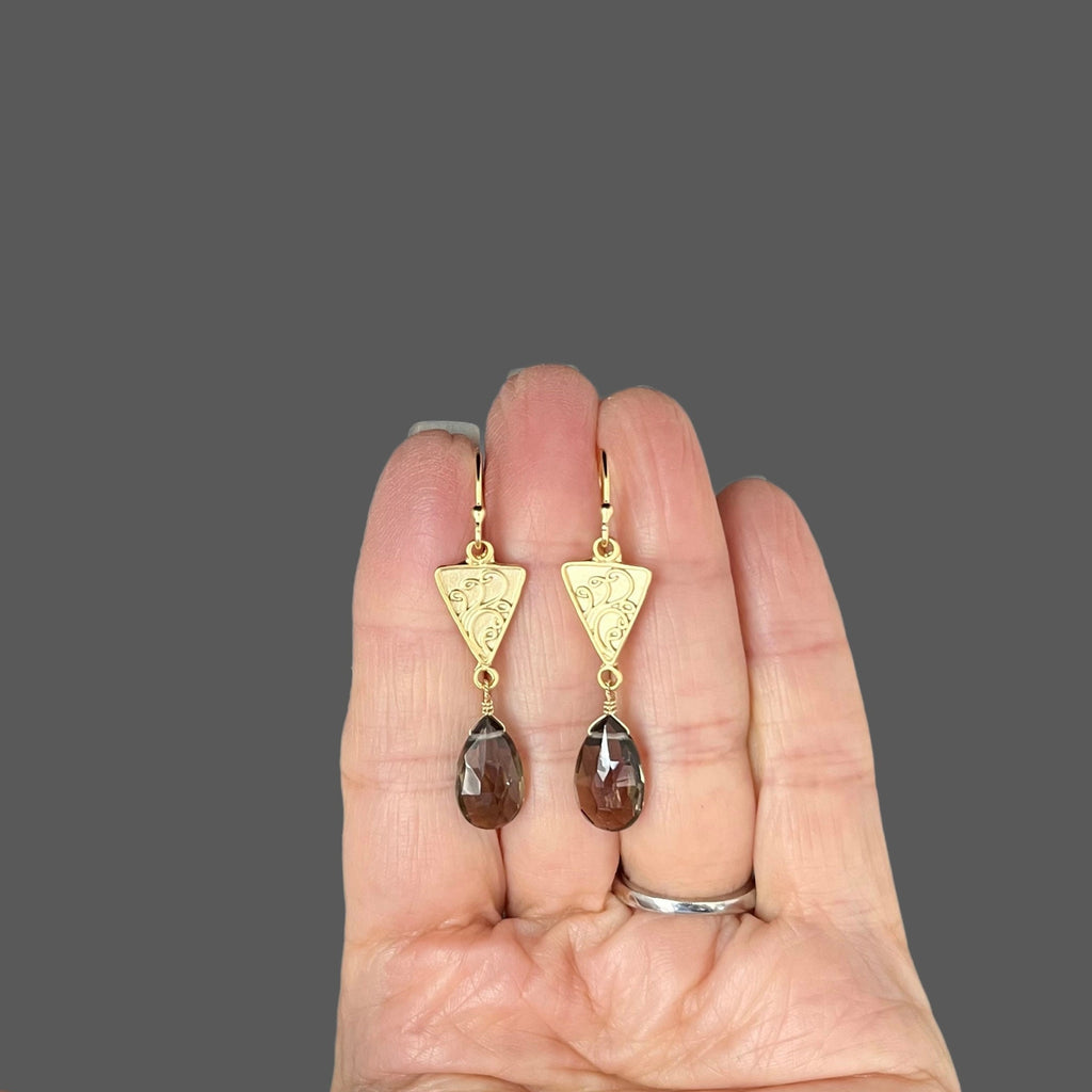 Smoky Quartz Teardrop Earrings on Gold Vermeil Chandelier Links