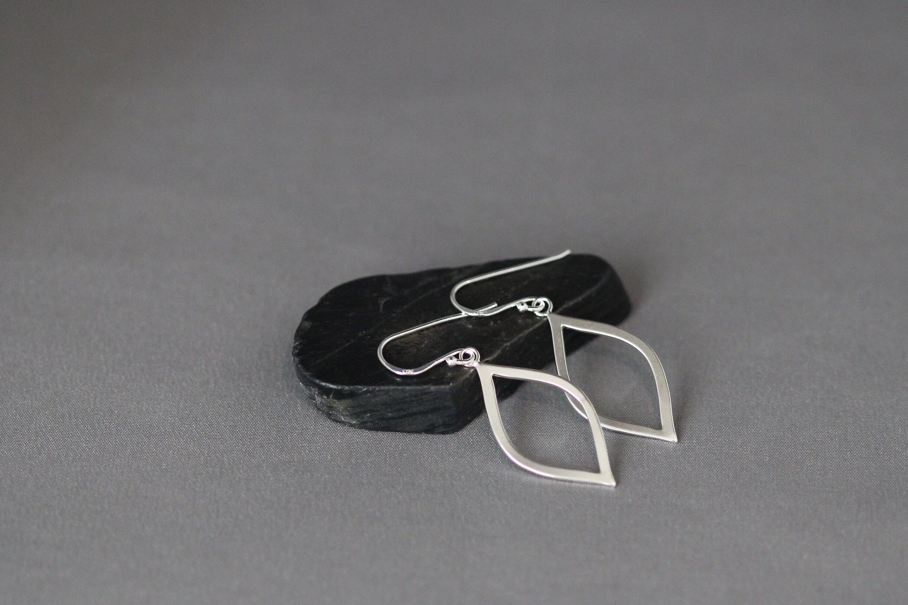 Matte Silver Marquise Charm Earrings