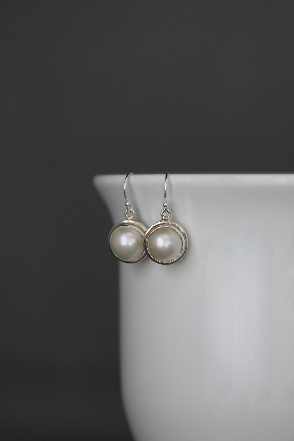 White Freshwater Pearl and Bali Silver Earrings