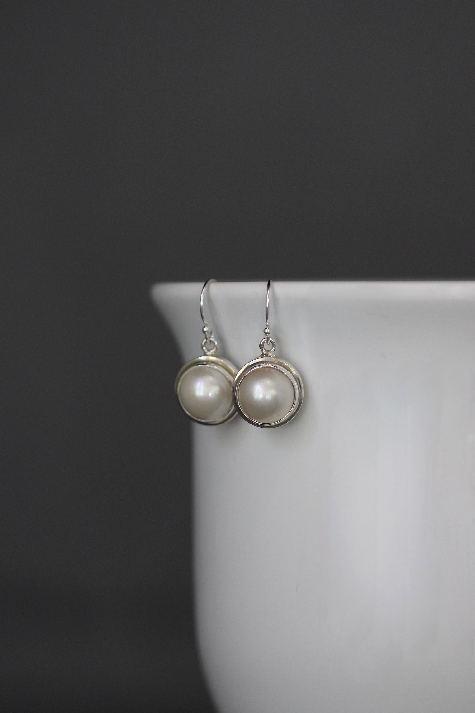 White Freshwater Pearl and Bali Silver Earrings