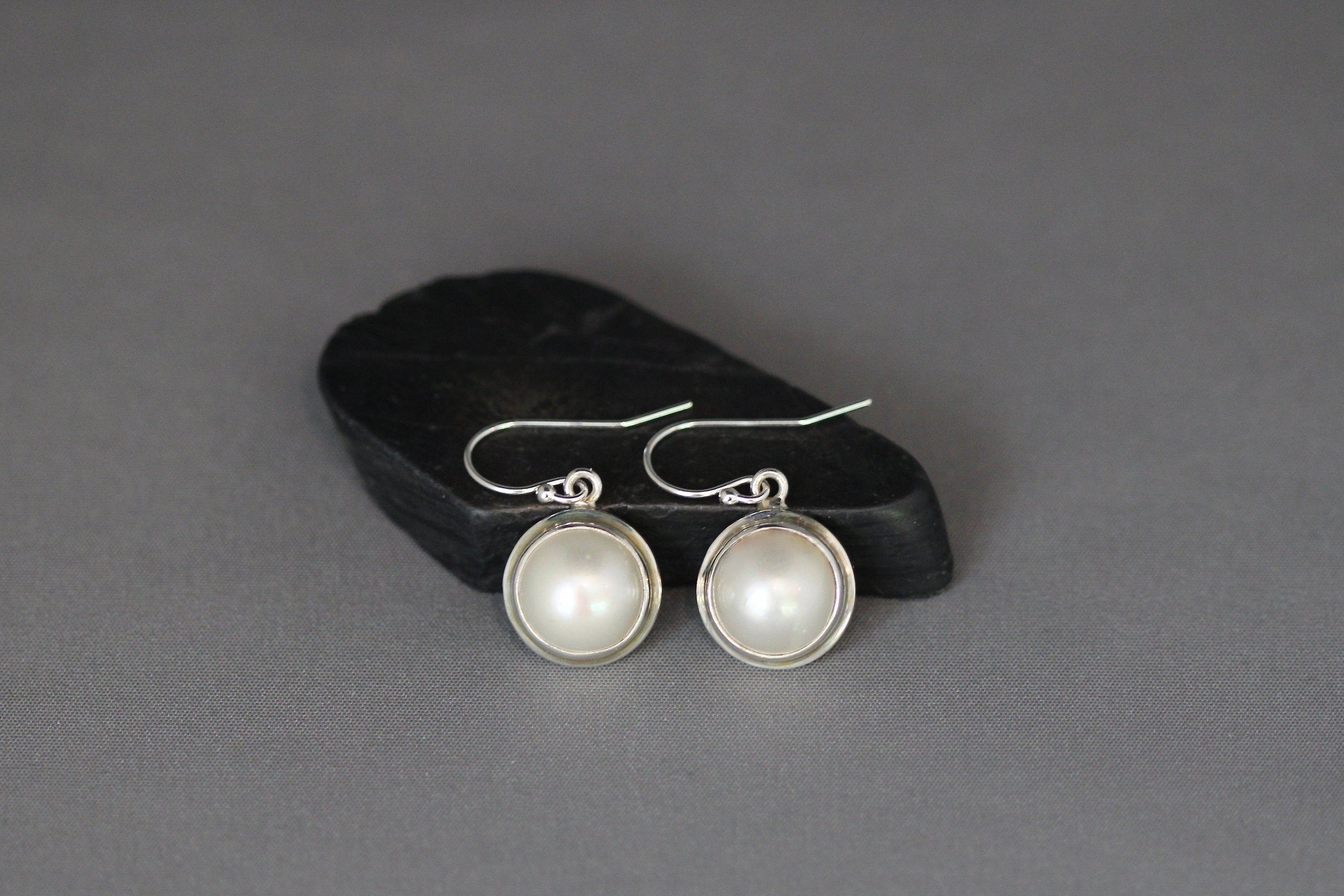 White Freshwater Pearl and Bali Silver Earrings