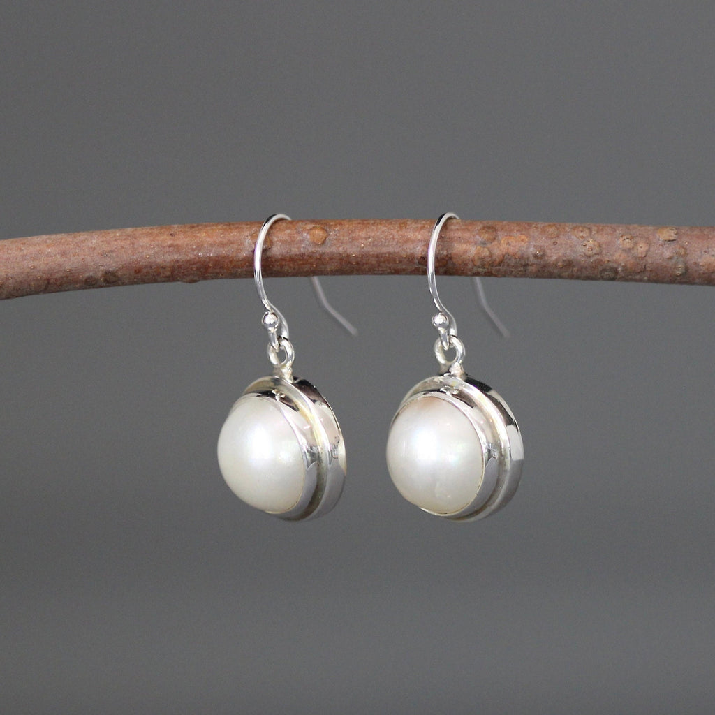White Freshwater Pearl and Bali Silver Earrings