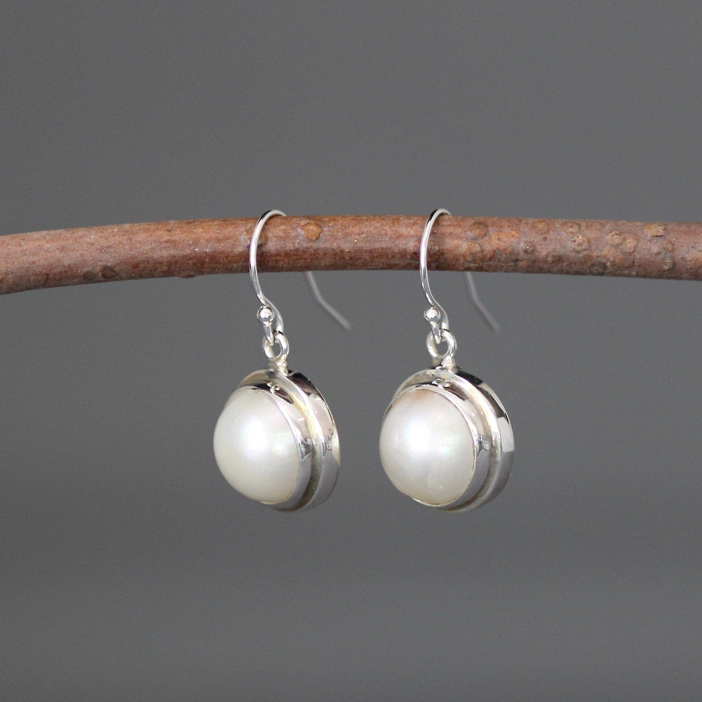 White Freshwater Pearl and Bali Silver Earrings