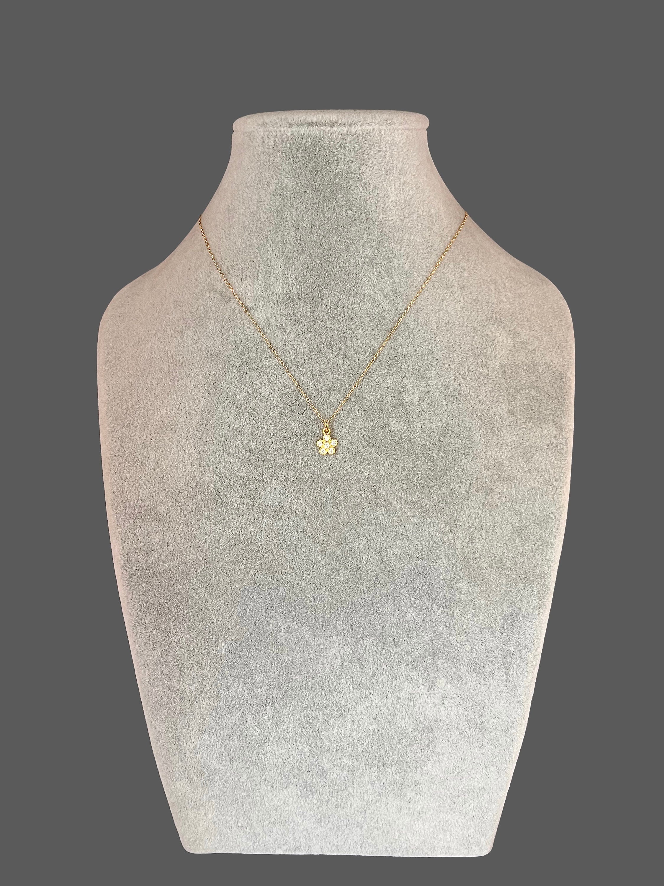 Cubic Zirconia Gold Vermeil Flower Pendant Necklace on Gold Filled Chain