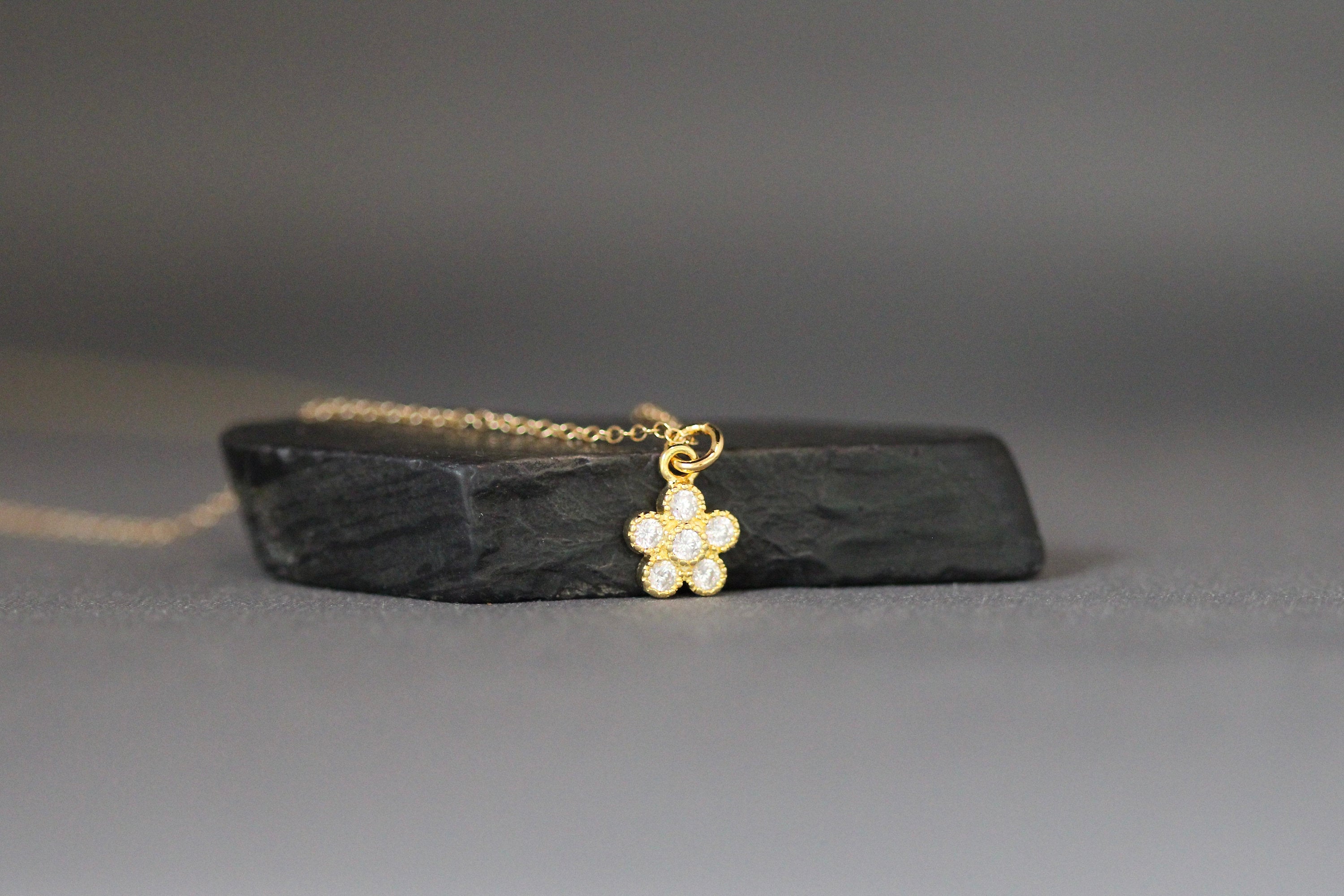 Cubic Zirconia Gold Vermeil Flower Pendant Necklace on Gold Filled Chain